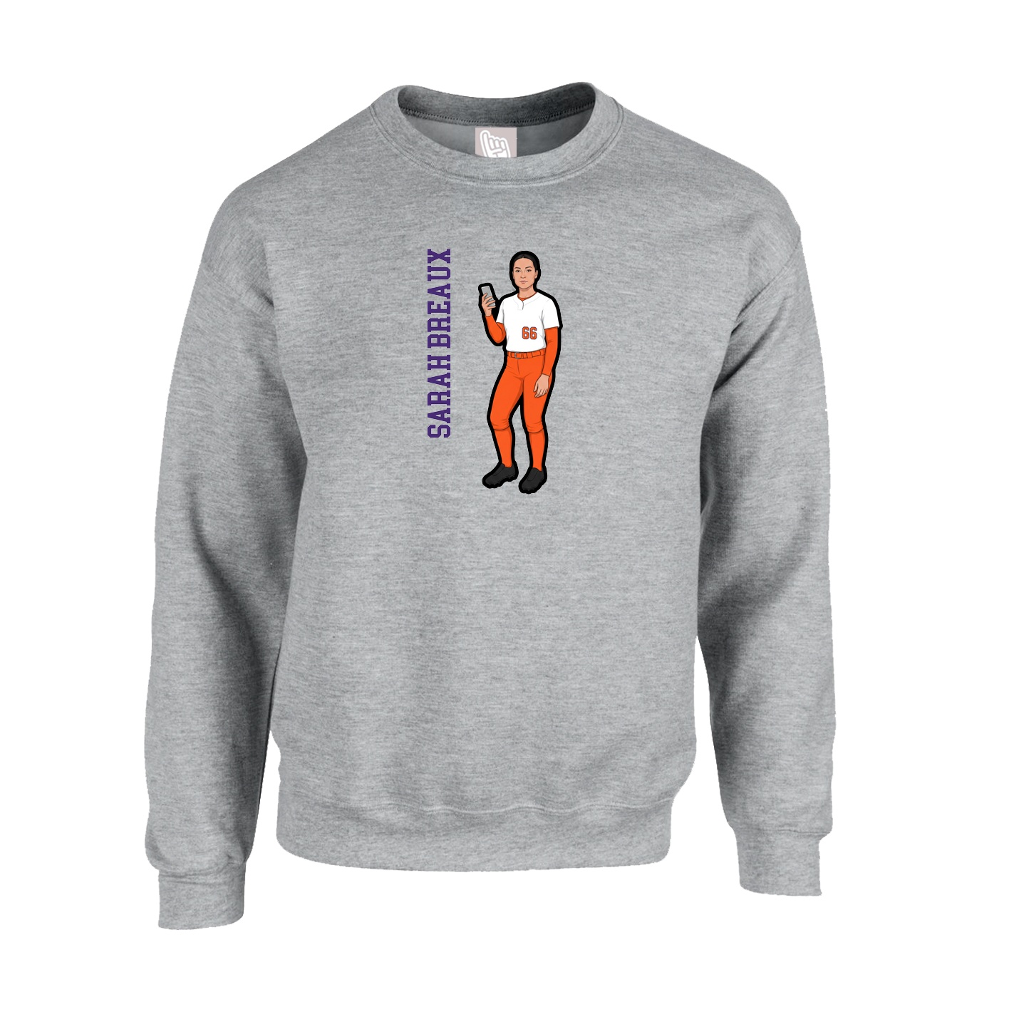 Fleece Crew — Name Vertical in Grey