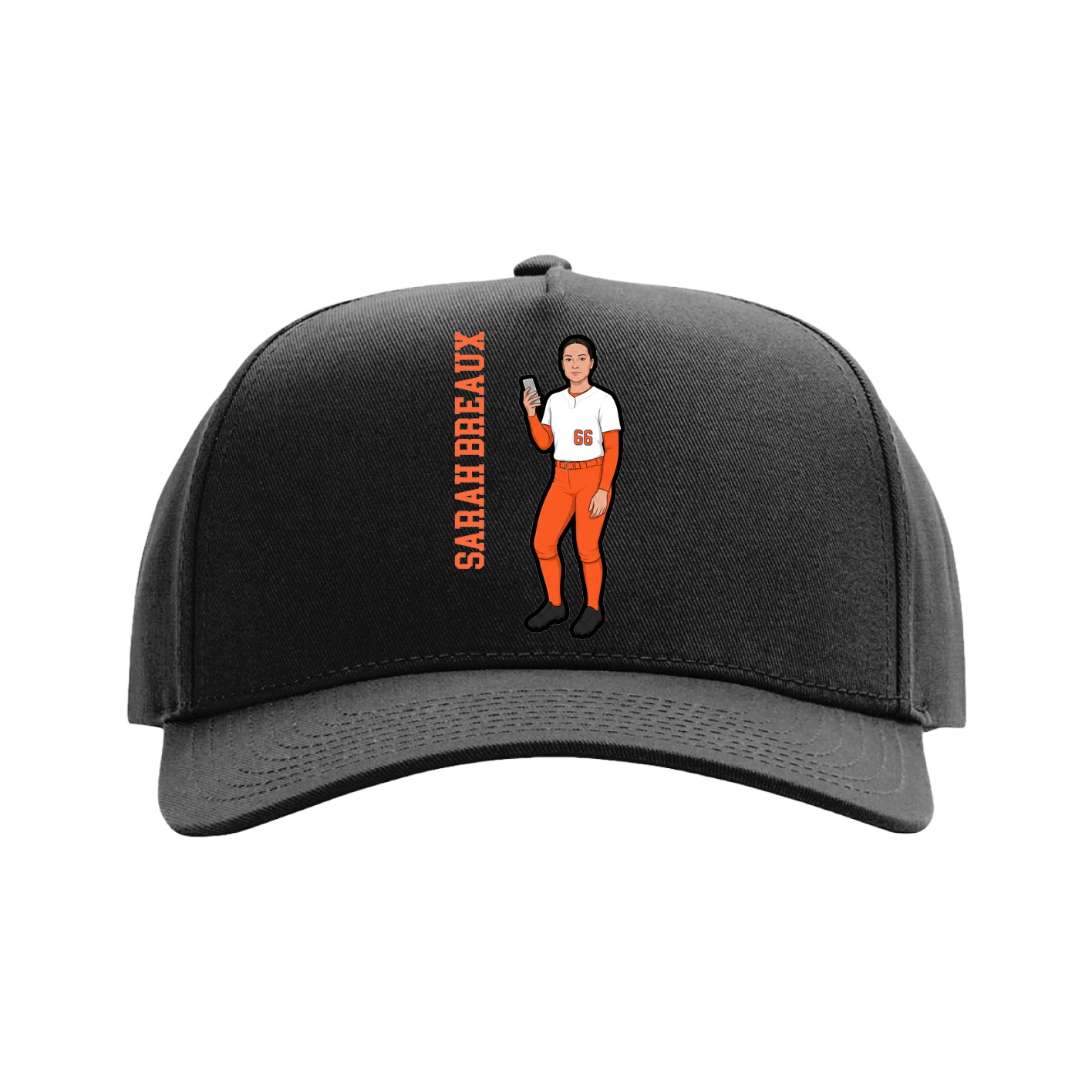 Full Fabric Five-Panel Champ Cap — Name Vertical in Black
