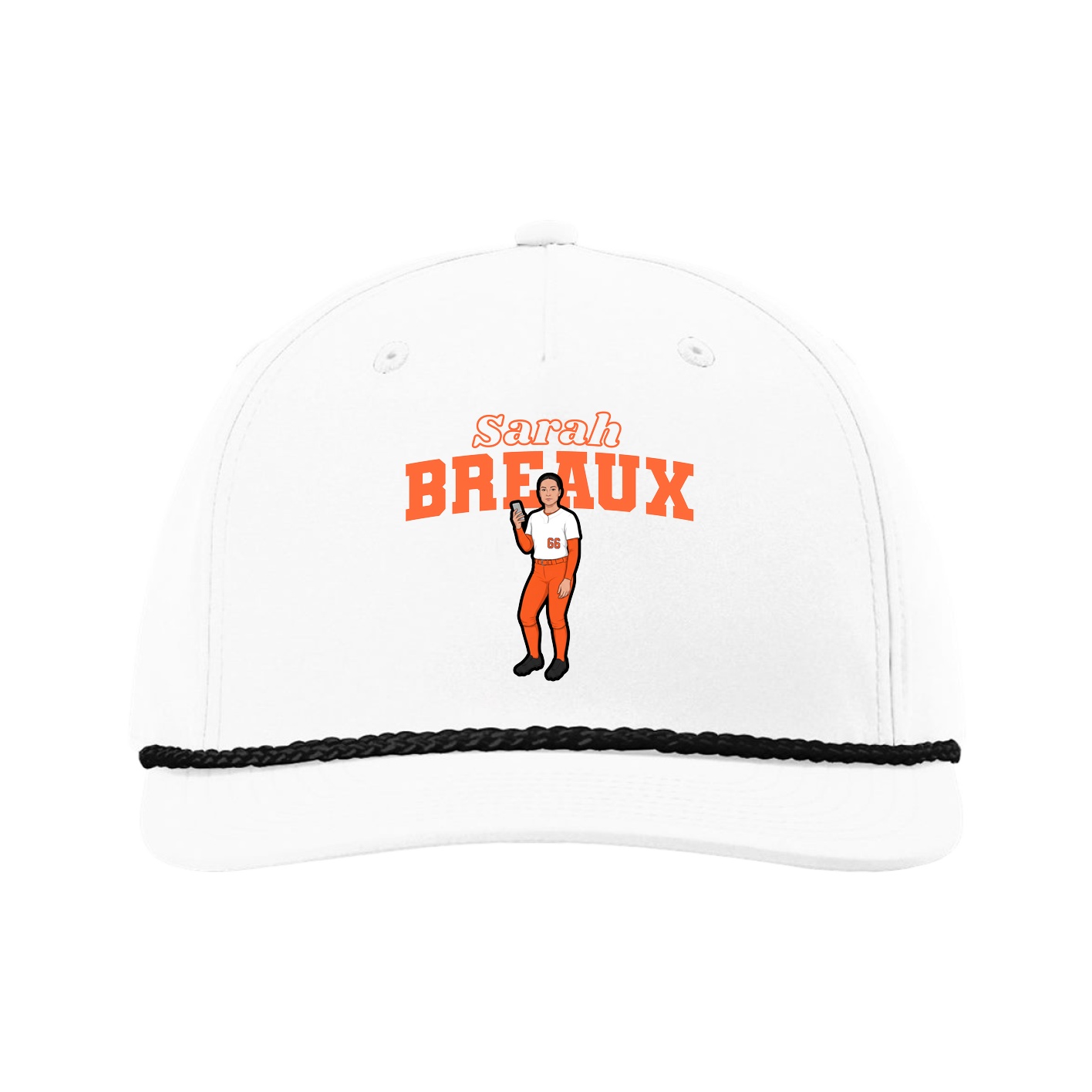 Five-Panel Classic Rope Cap — Name Arch in White