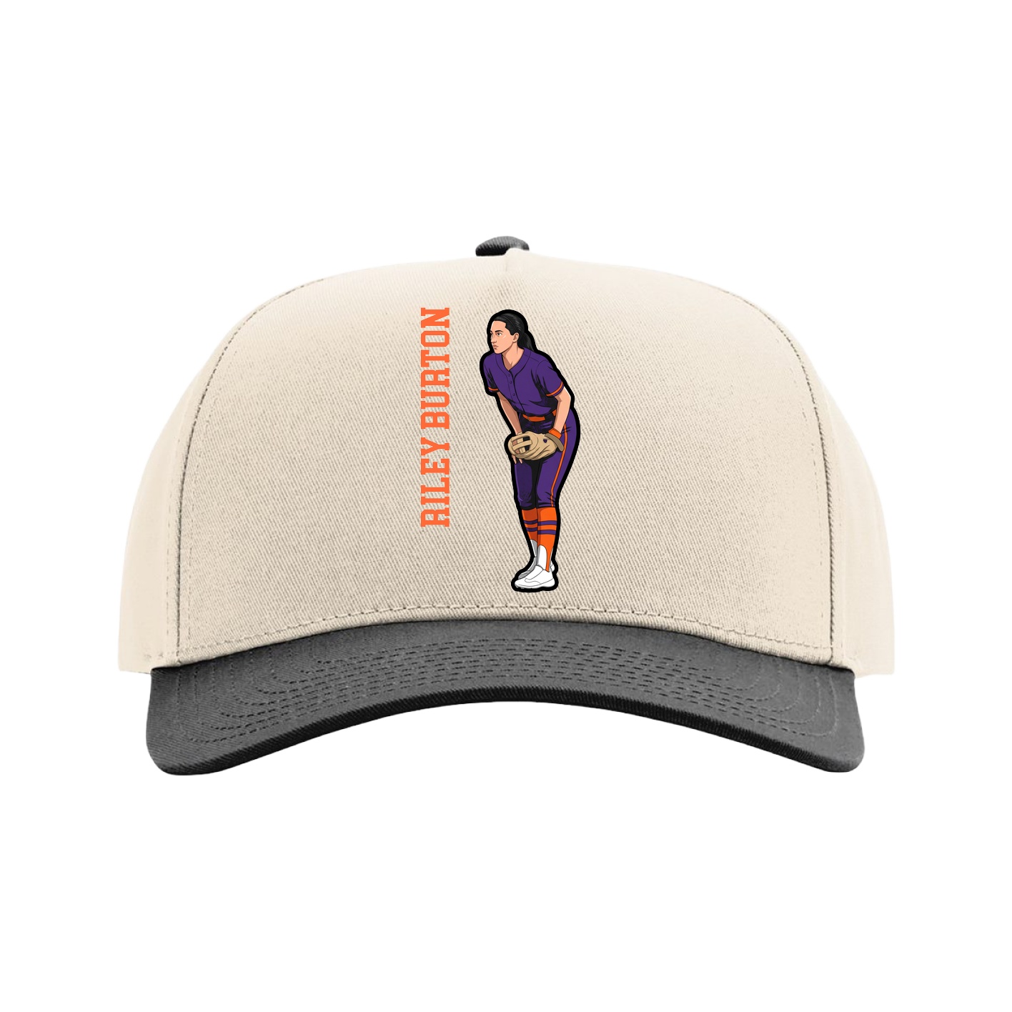 Full Fabric Five-Panel Champ Cap — Name Vertical in Cream/Black