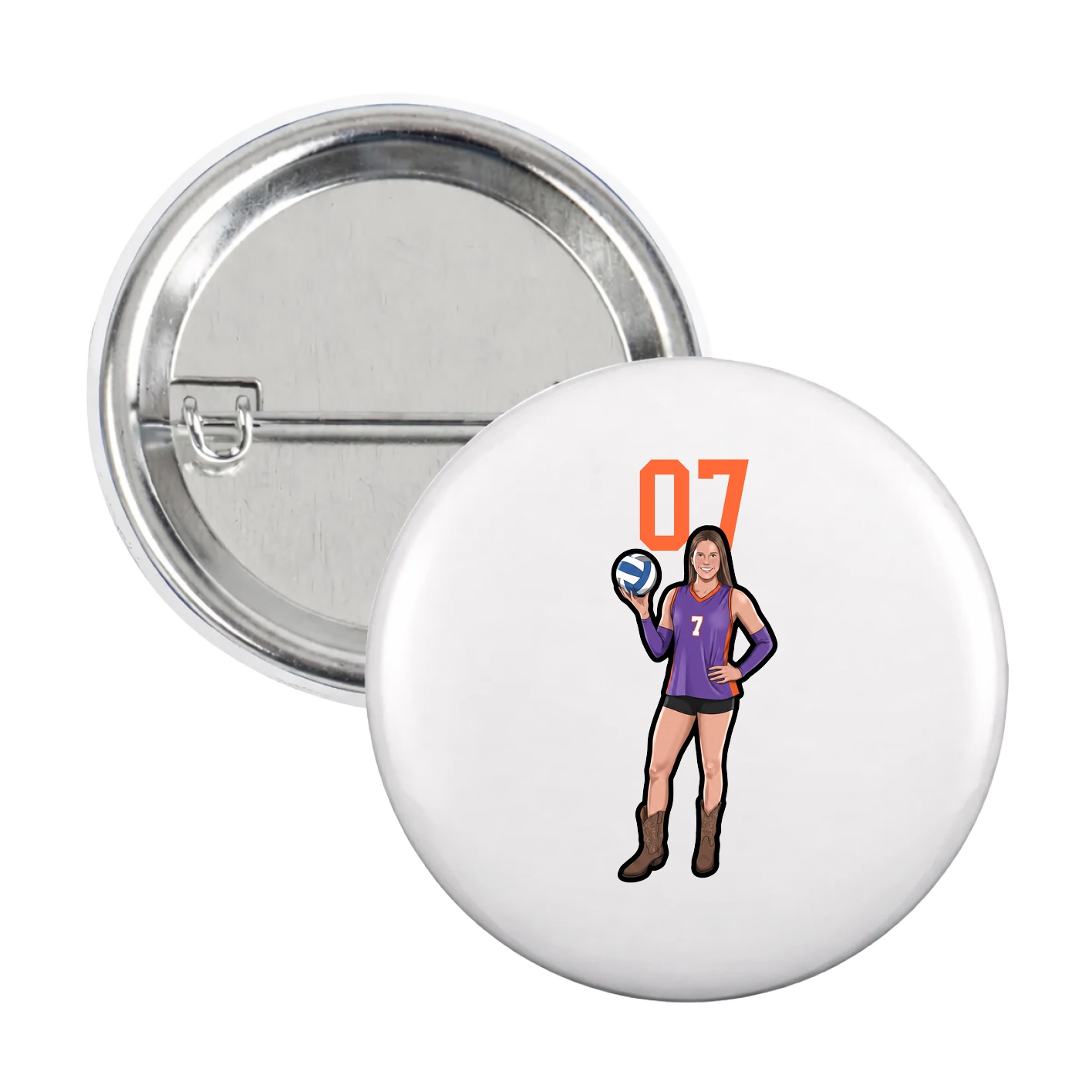 Game Day Button — Number Top in White