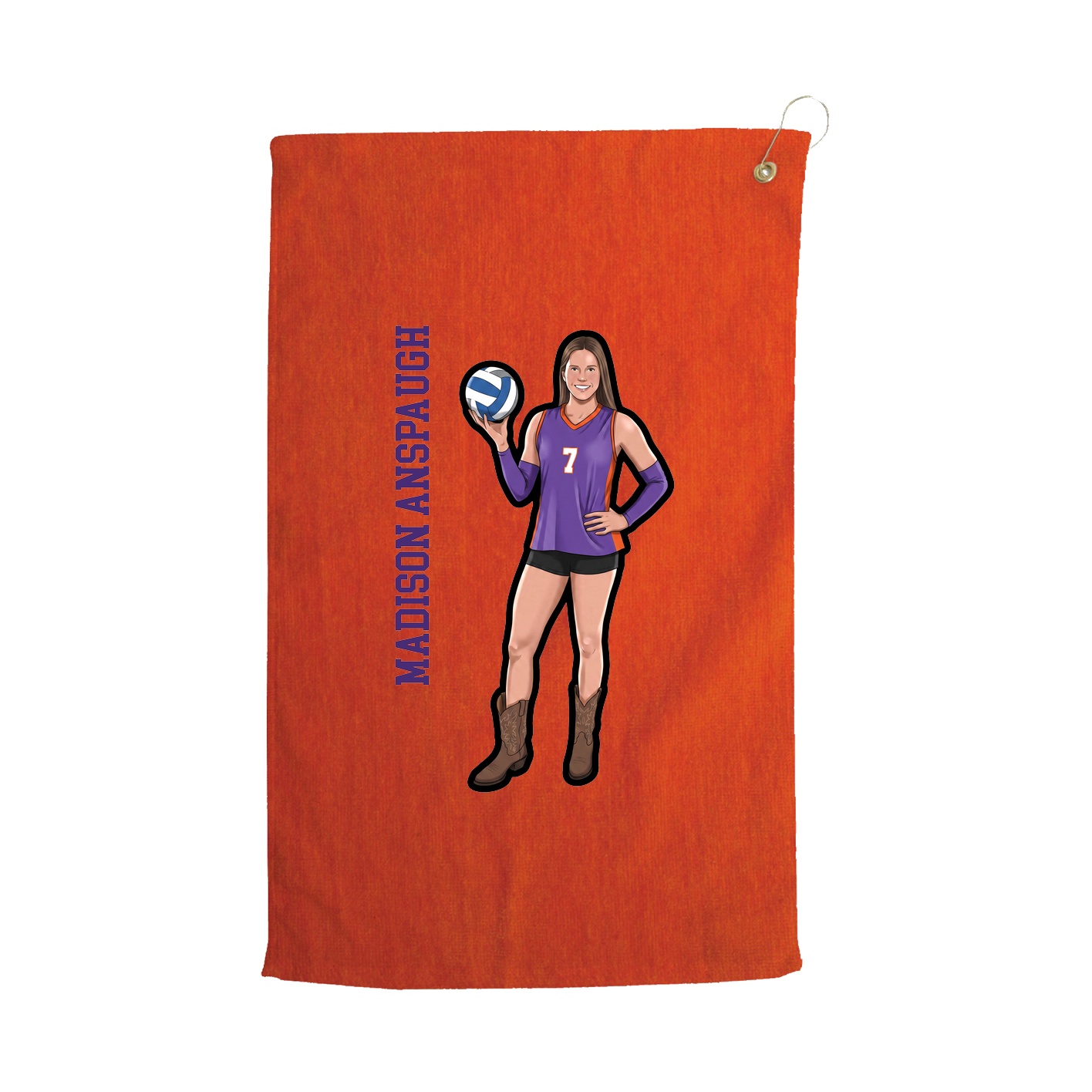Golf Towel — Name Vertical in Orange