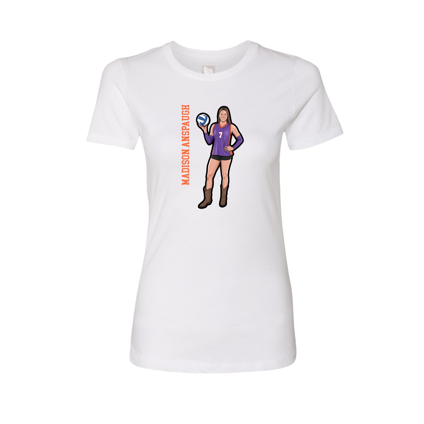 Fitted Women's Tee — Name Vertical in White