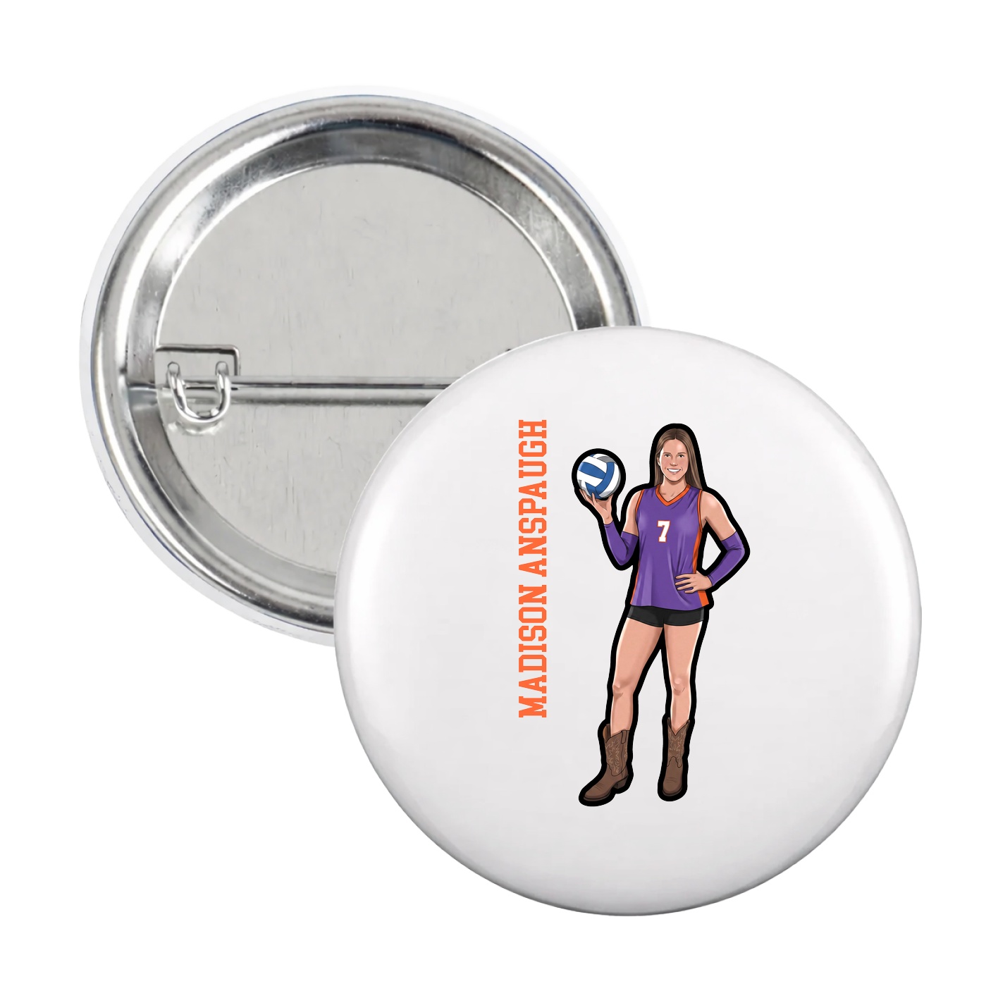 Game Day Button — Name Vertical in White