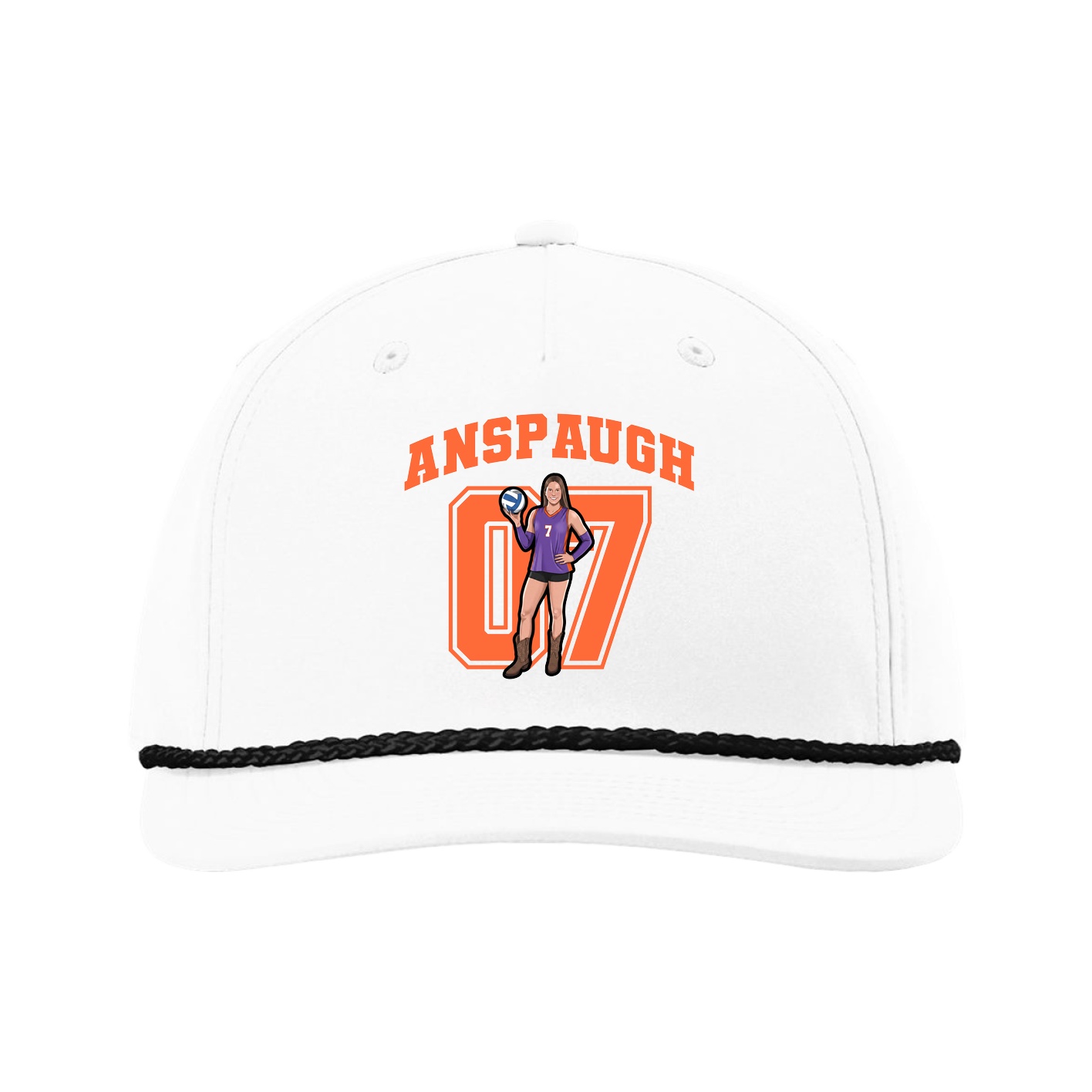 Five-Panel Classic Rope Cap — Number in White