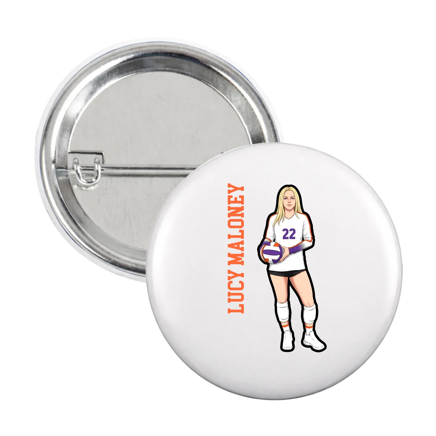 Game Day Button — Name Vertical in White