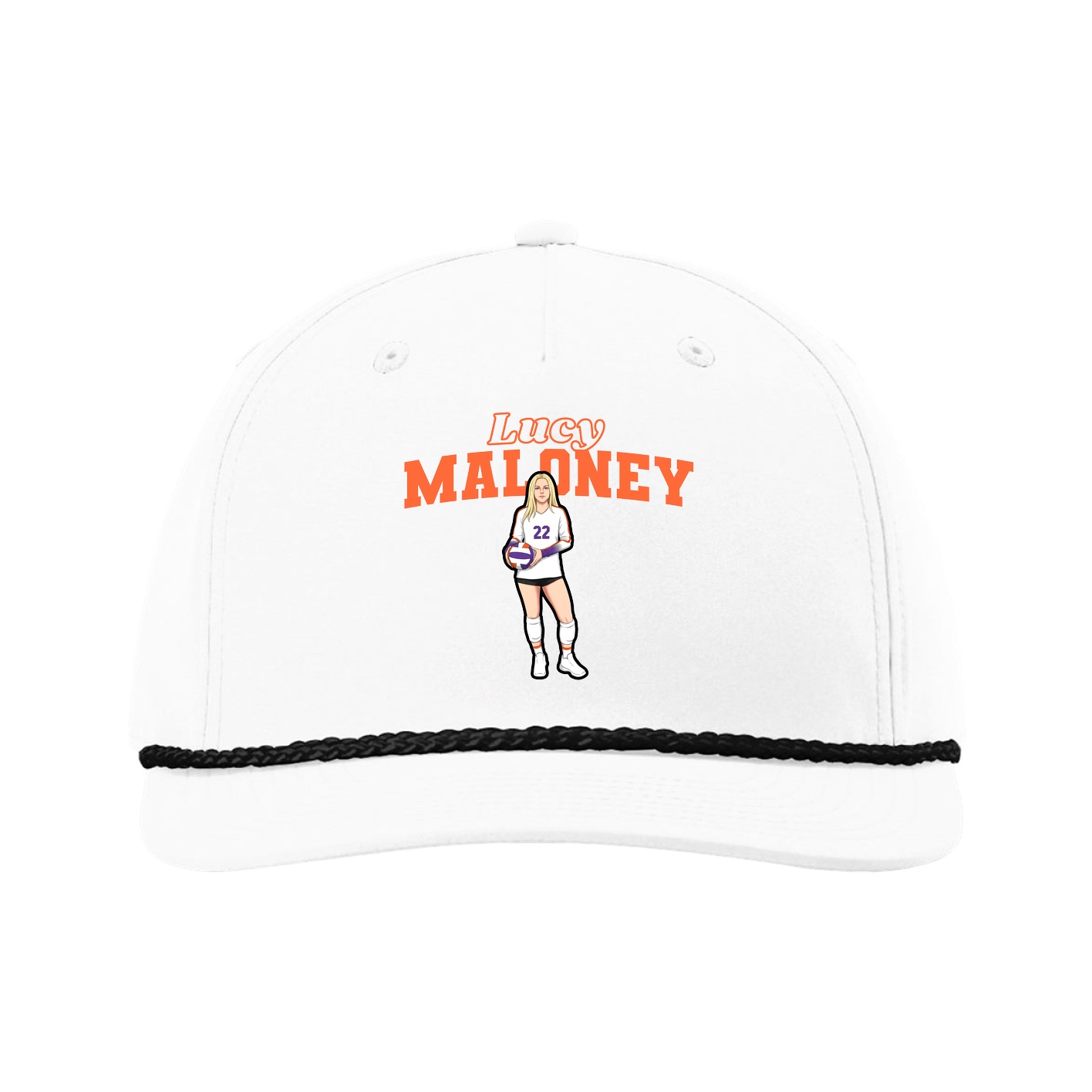 Five-Panel Classic Rope Cap — Name Arch in White