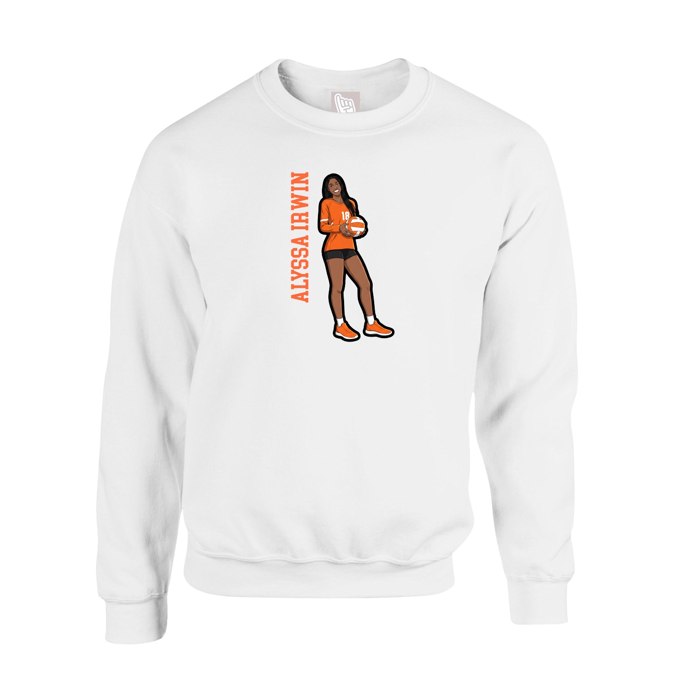 Fleece Crew — Name Vertical in White