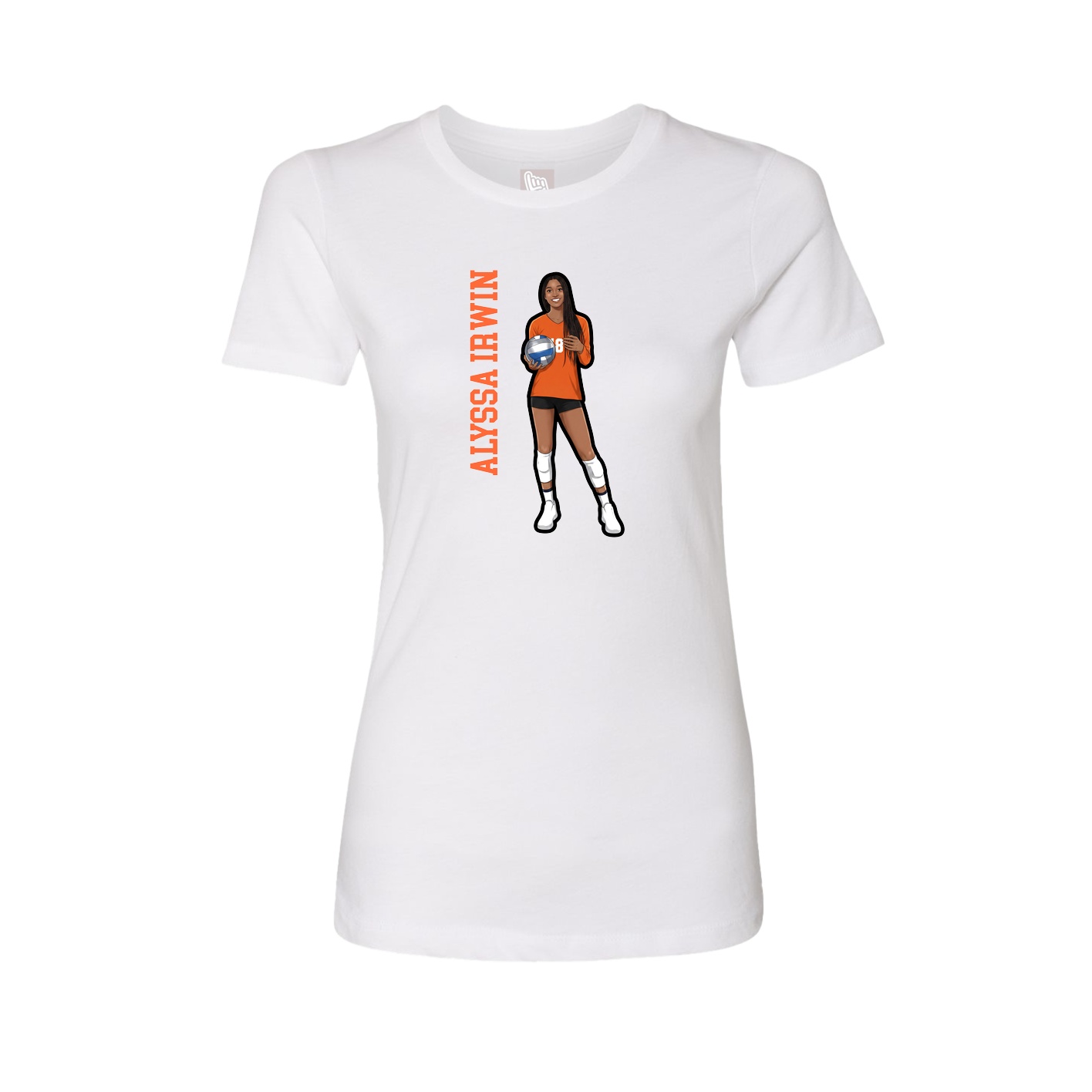 Womens Tee — Name Vertical in White