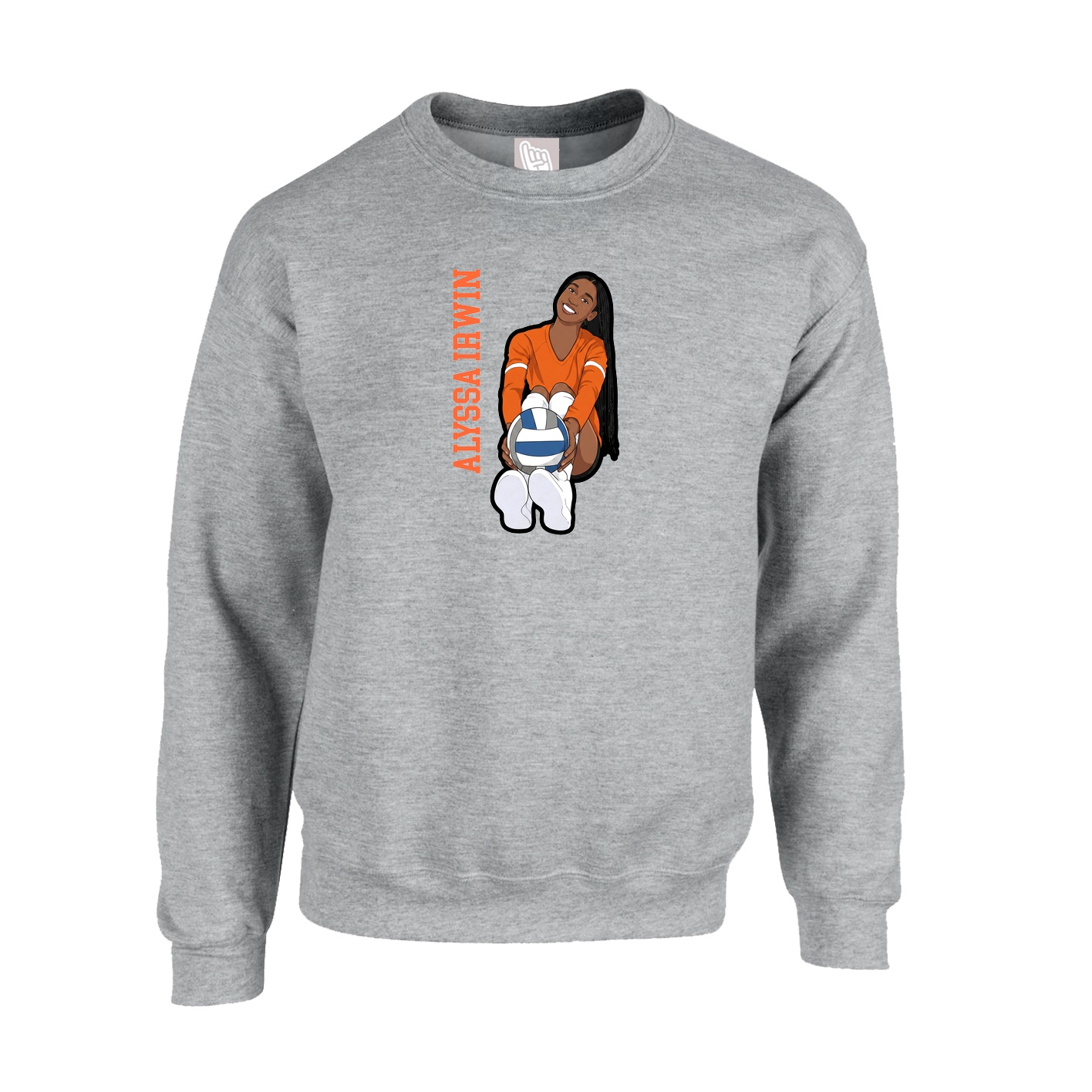 Fleece Crew — Name Vertical in Grey