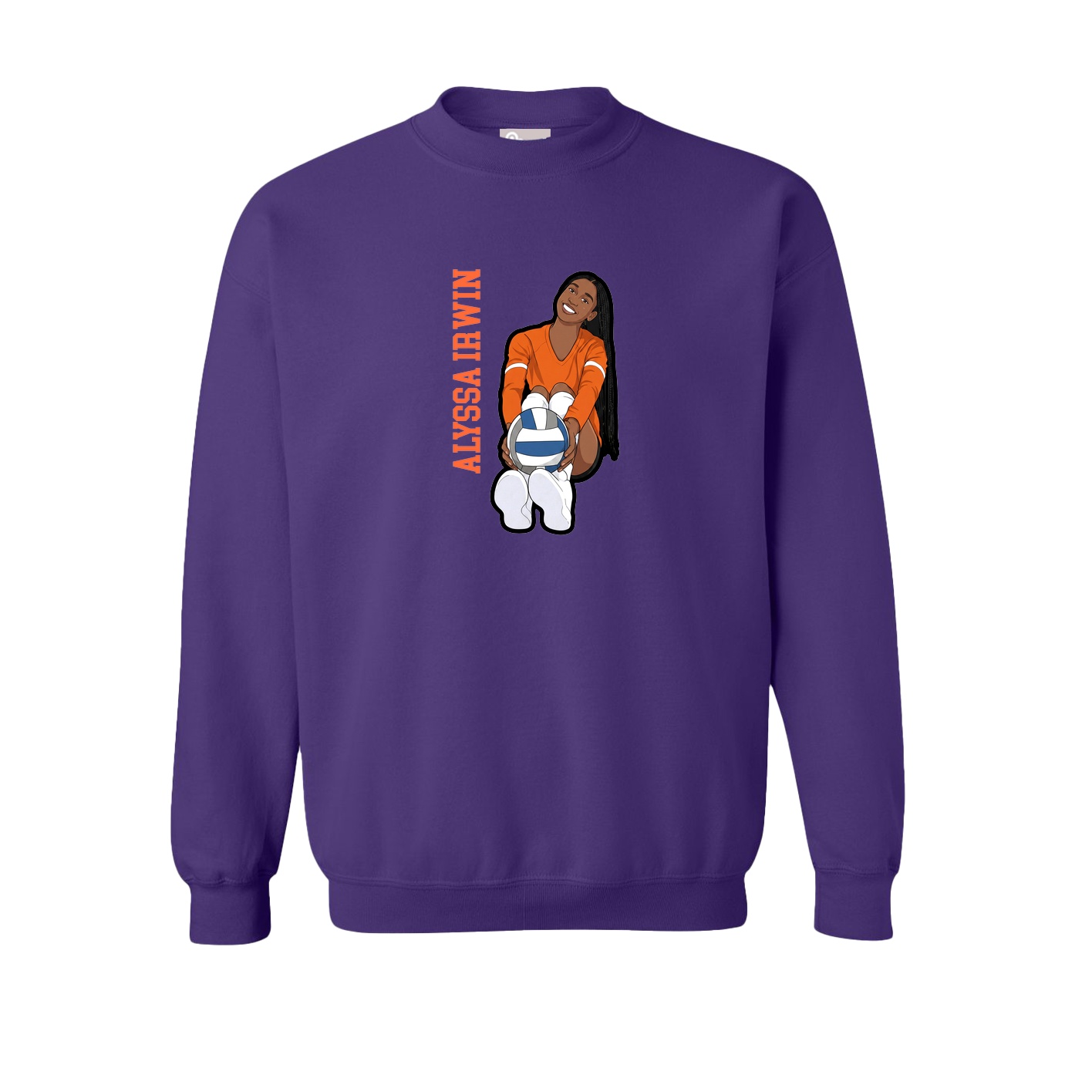 Fleece Crew — Name Vertical in Purple