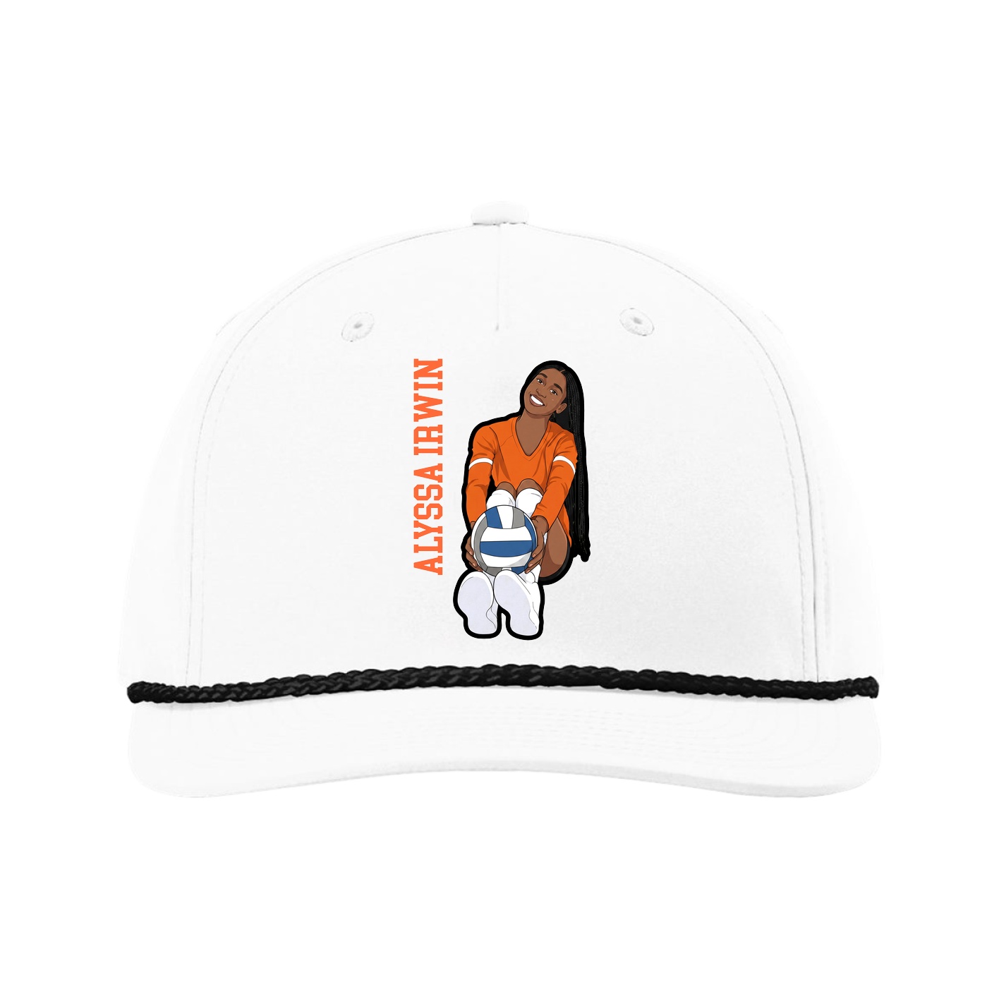 Five-Panel Classic Rope Cap — Name Vertical in White