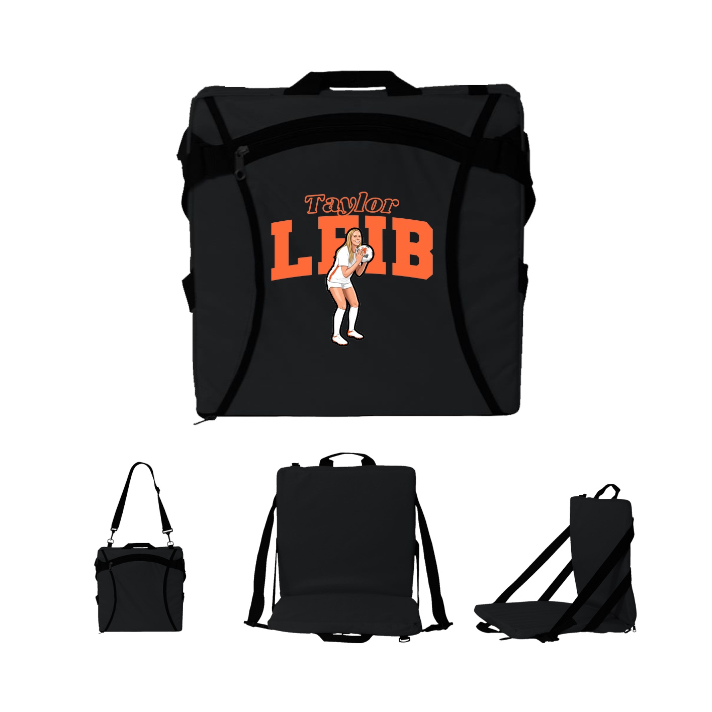 Folding Stadium Seat — Name Arch in Black