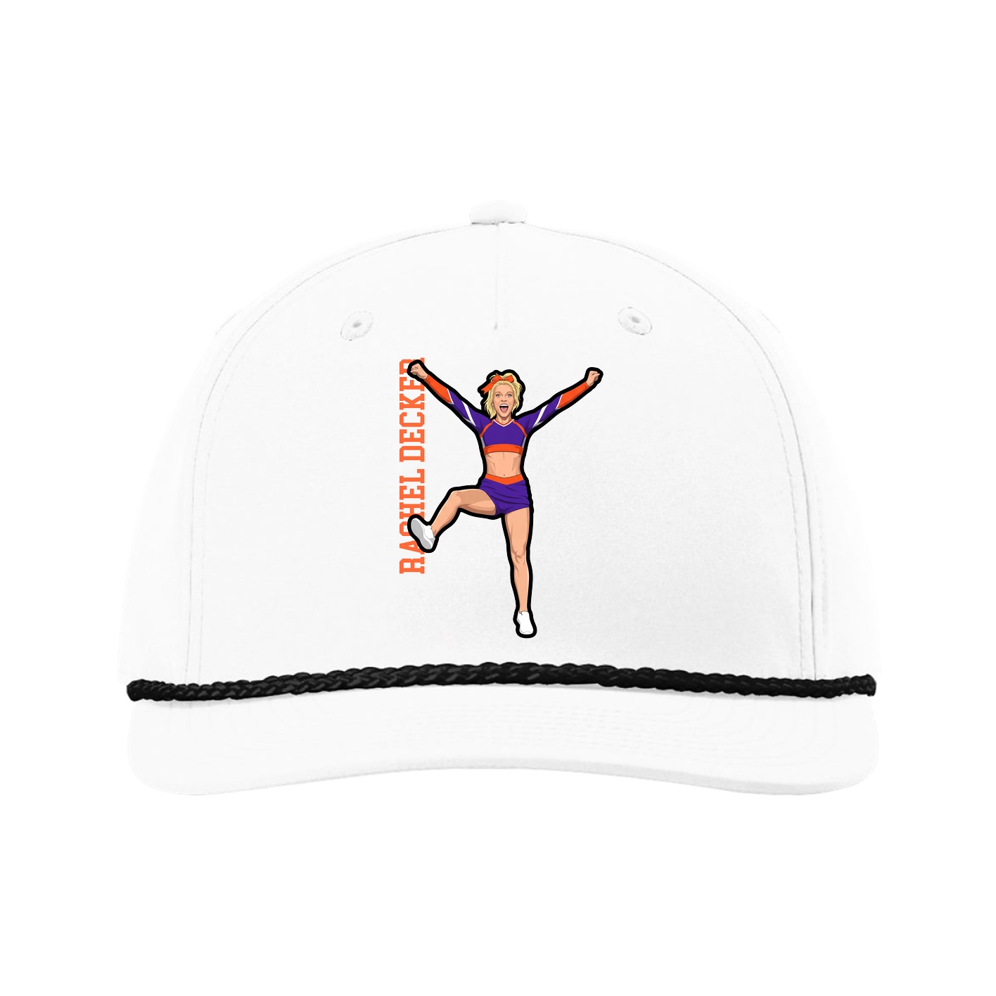 Five-Panel Classic Rope Cap — Name Vertical in White