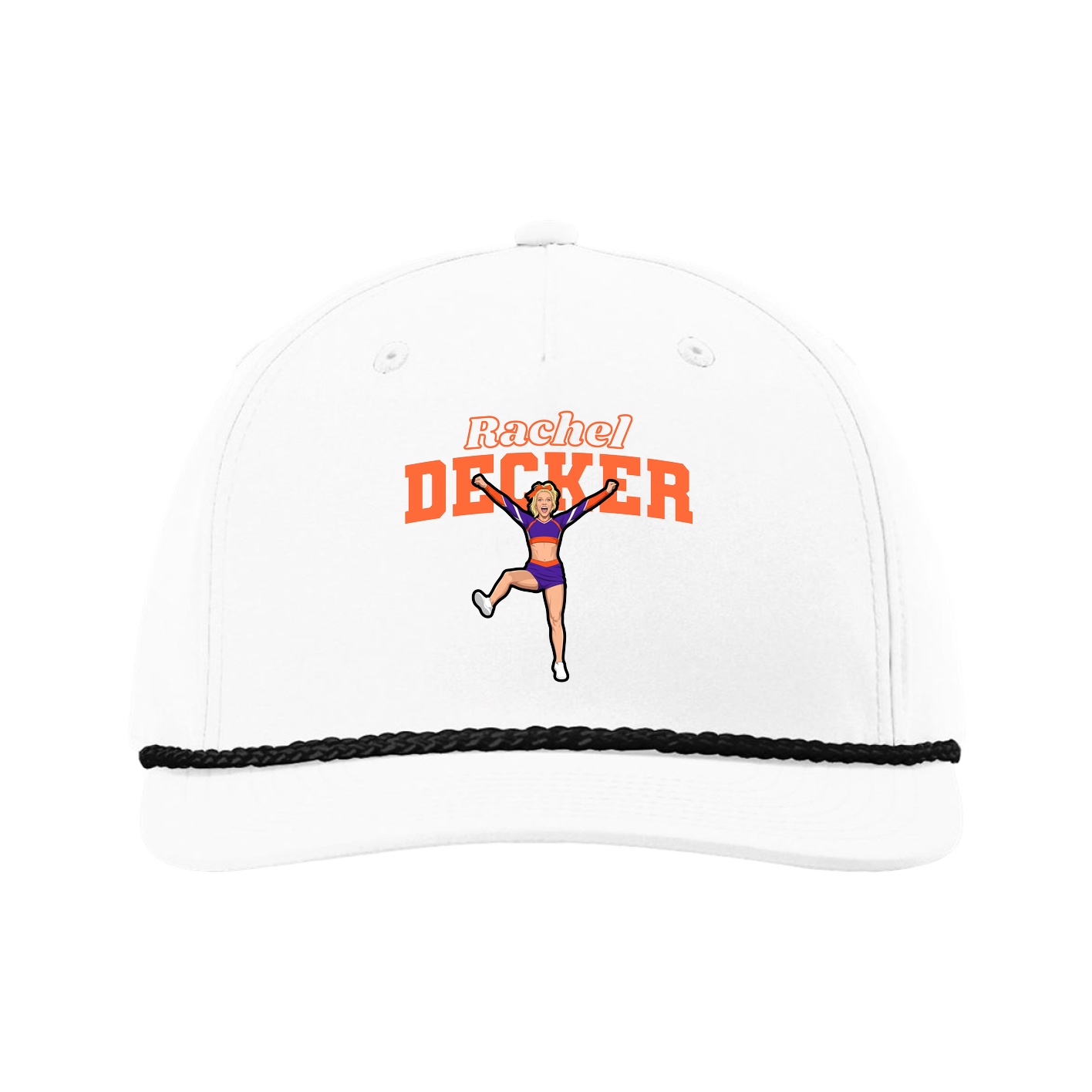 Five-Panel Classic Rope Cap — Name Arch in White