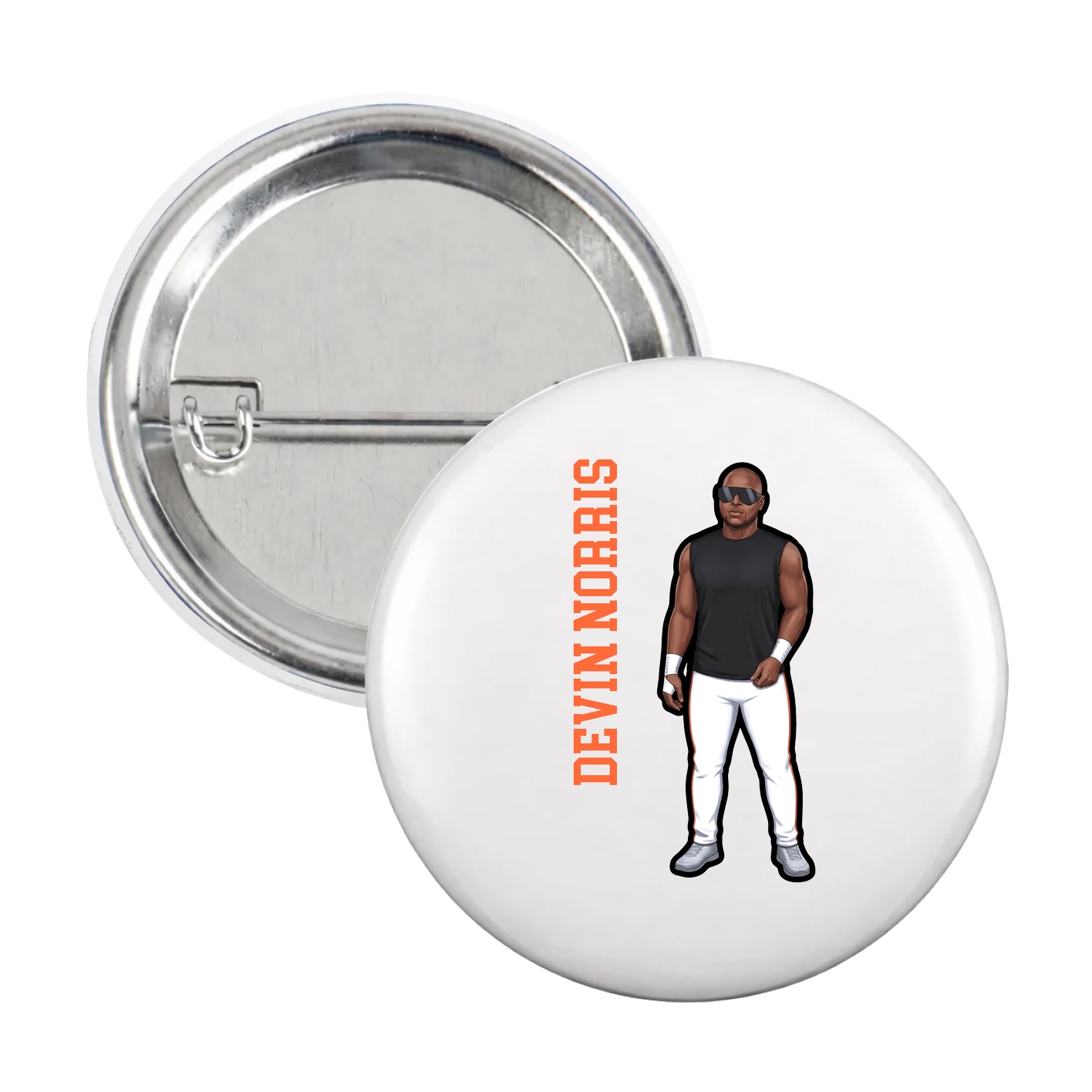 Game Day Button — Name Vertical in White