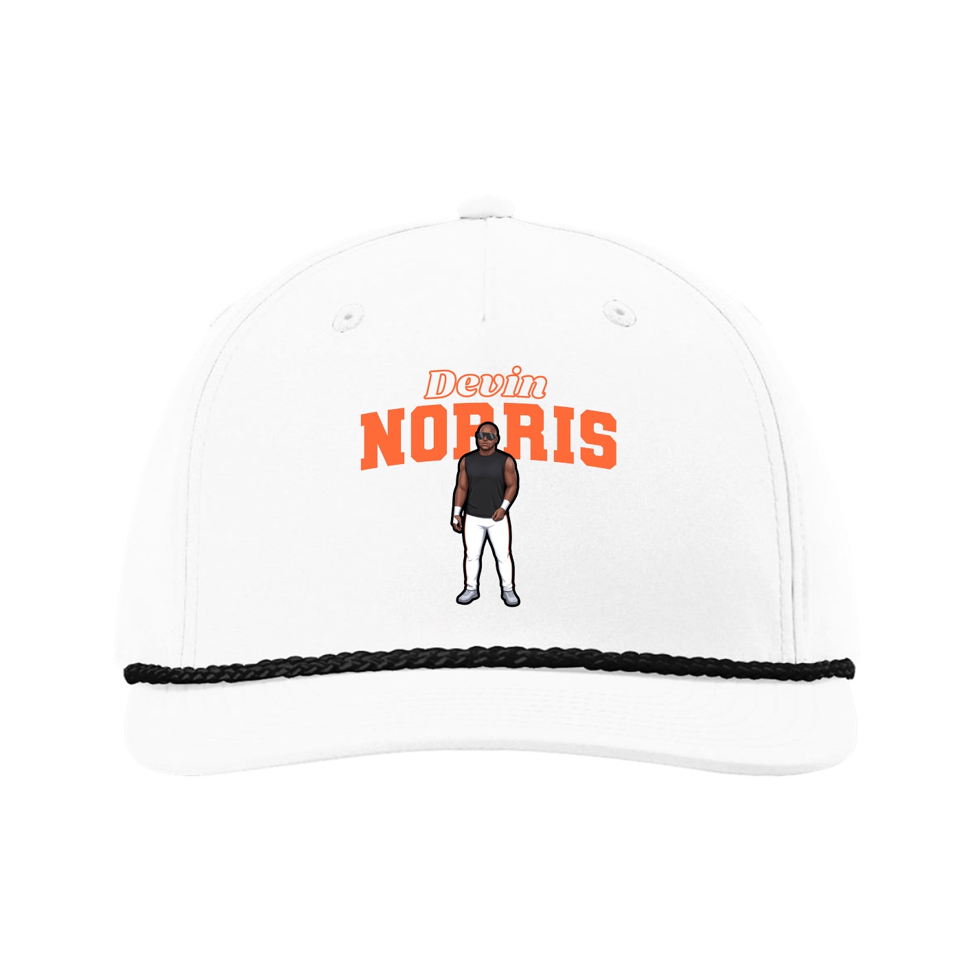 Five-Panel Classic Rope Cap — Name Arch in White
