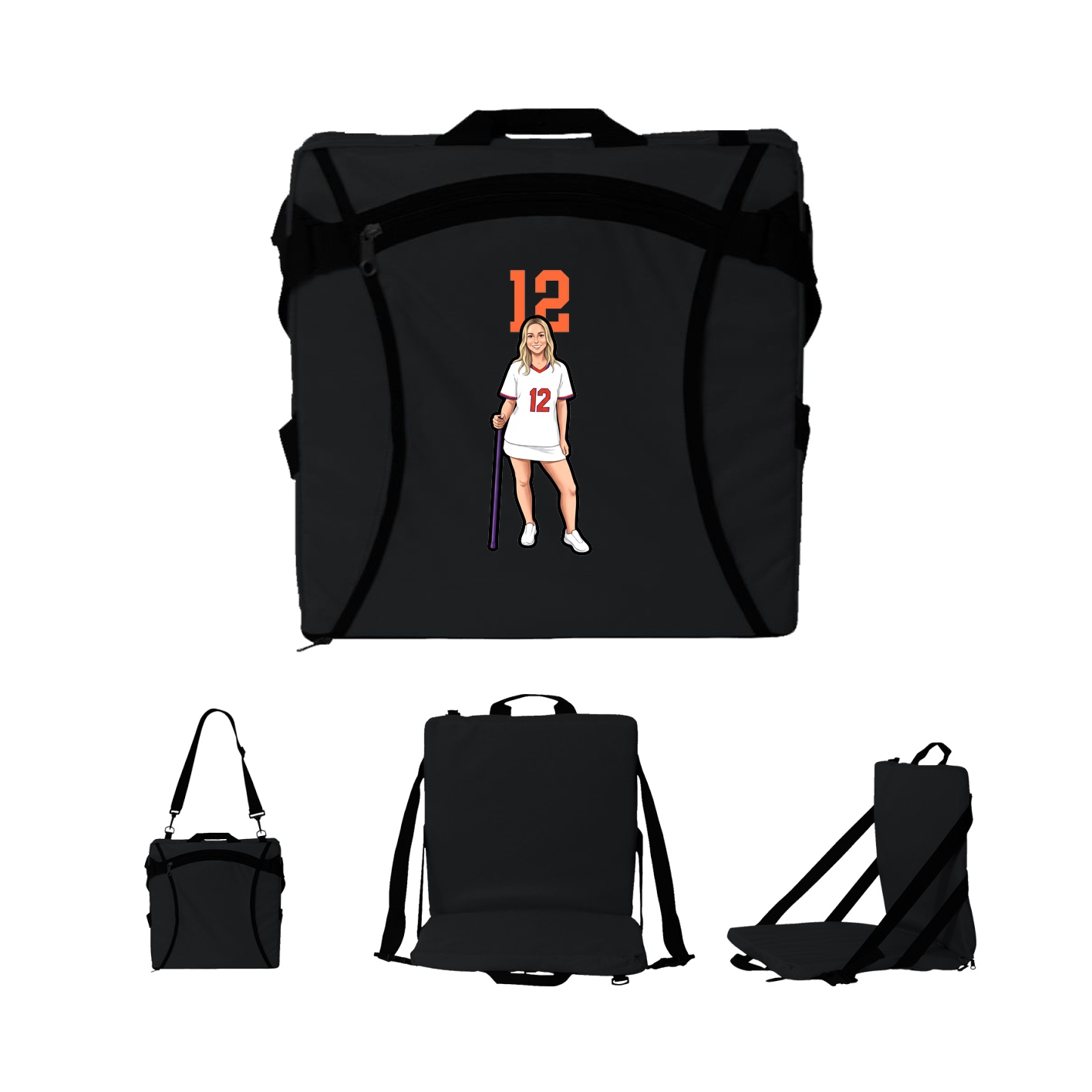 Folding Stadium Seat — Number Top in Black