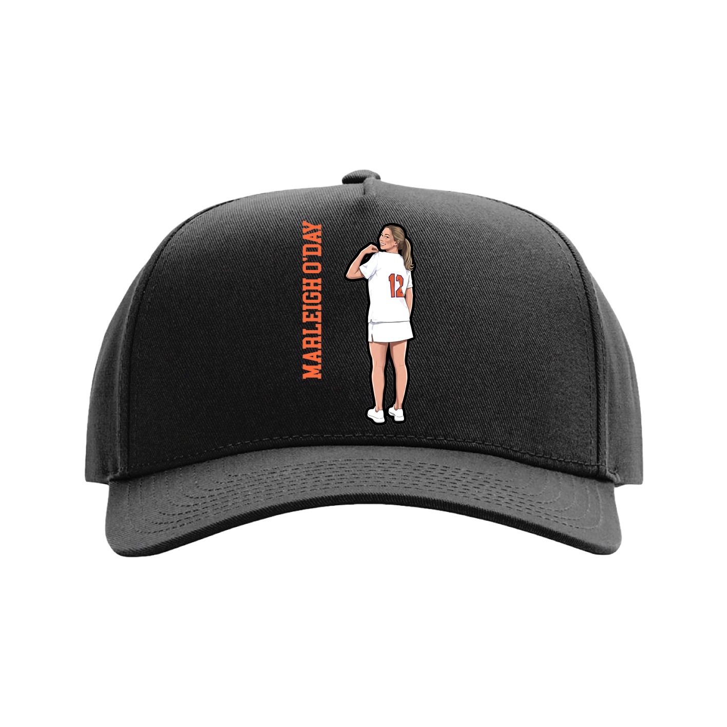 Full Fabric Five-Panel Champ Cap — Name Vertical in Black