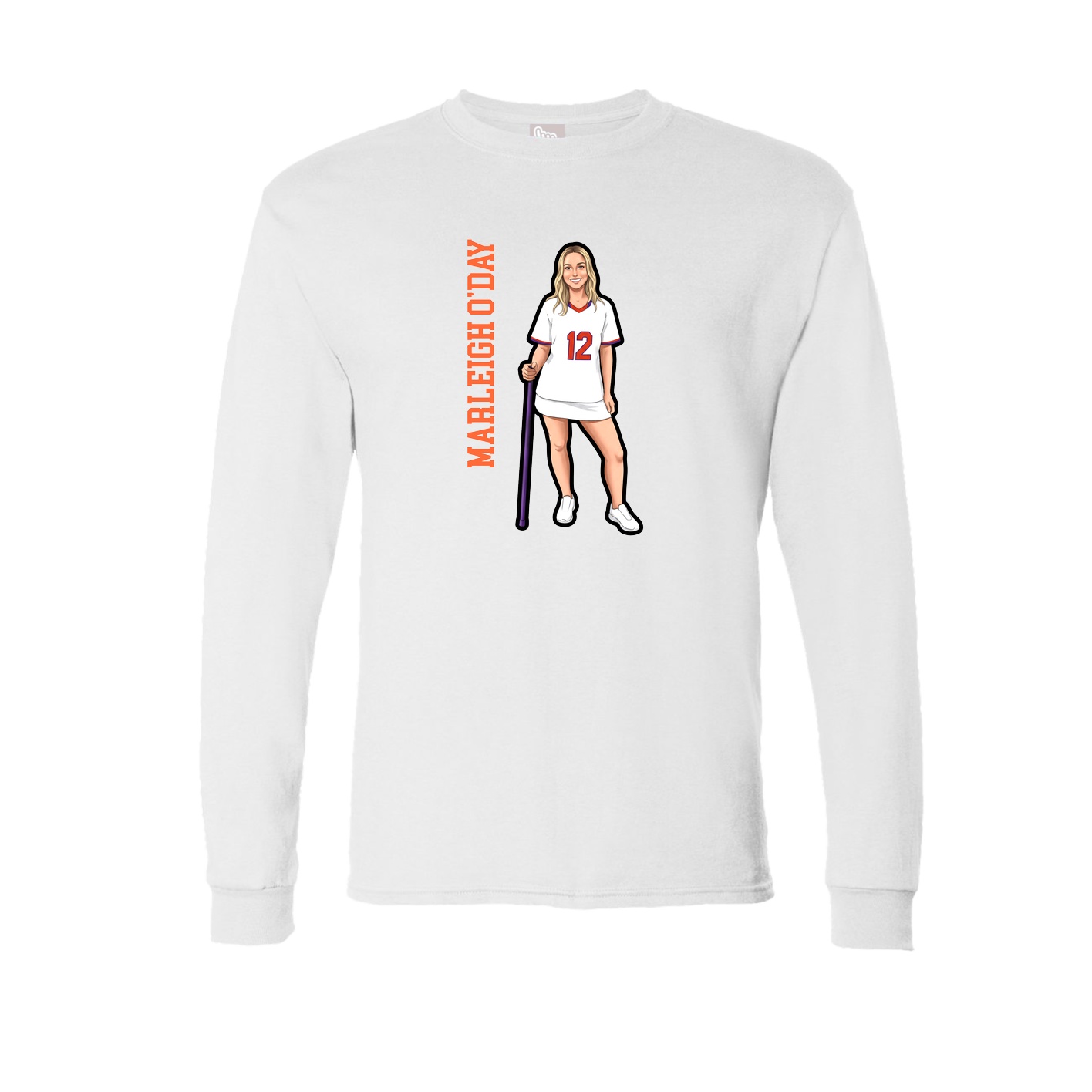 Long Sleeve Tee — Name Vertical in White