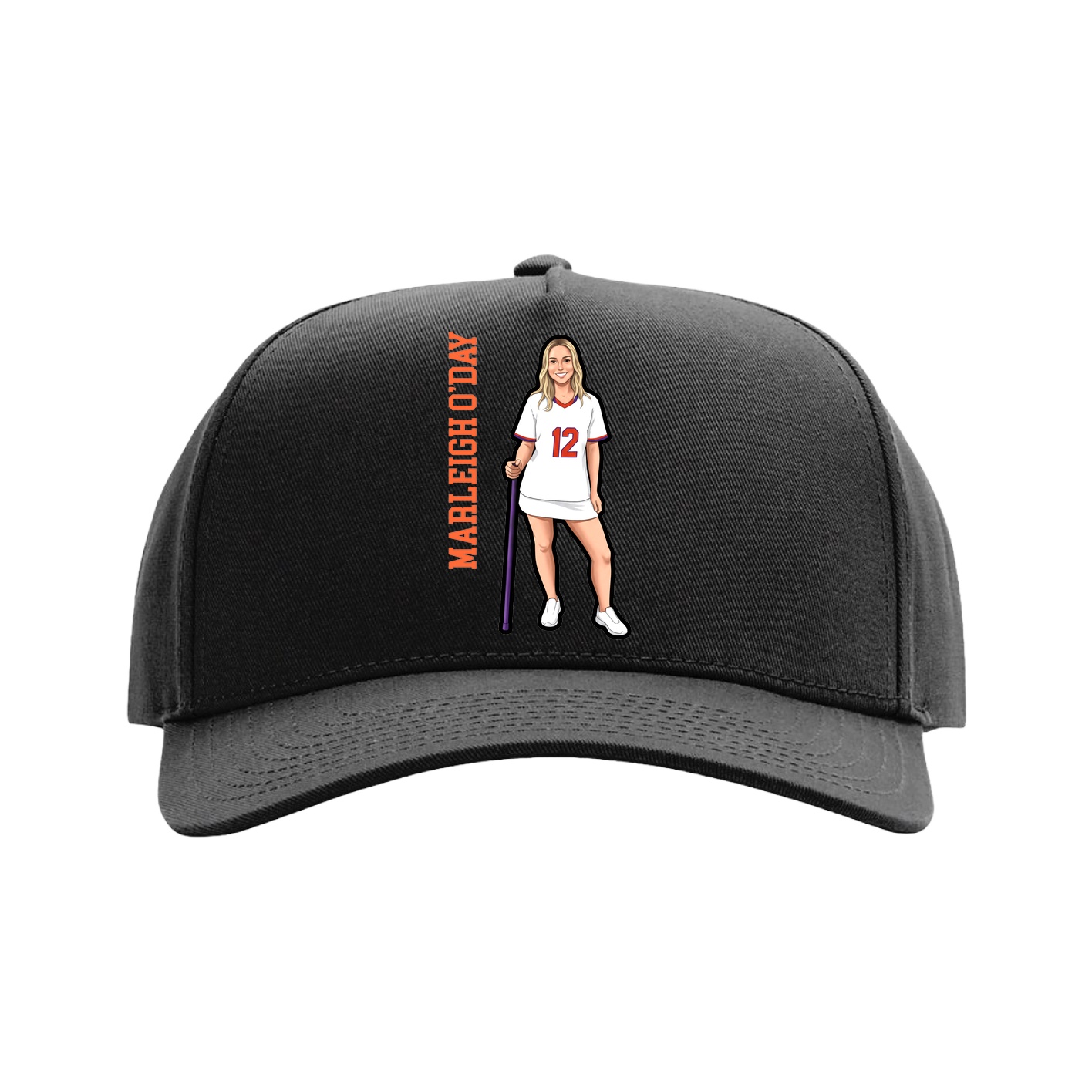 Full Fabric Five-Panel Champ Cap — Name Vertical in Black