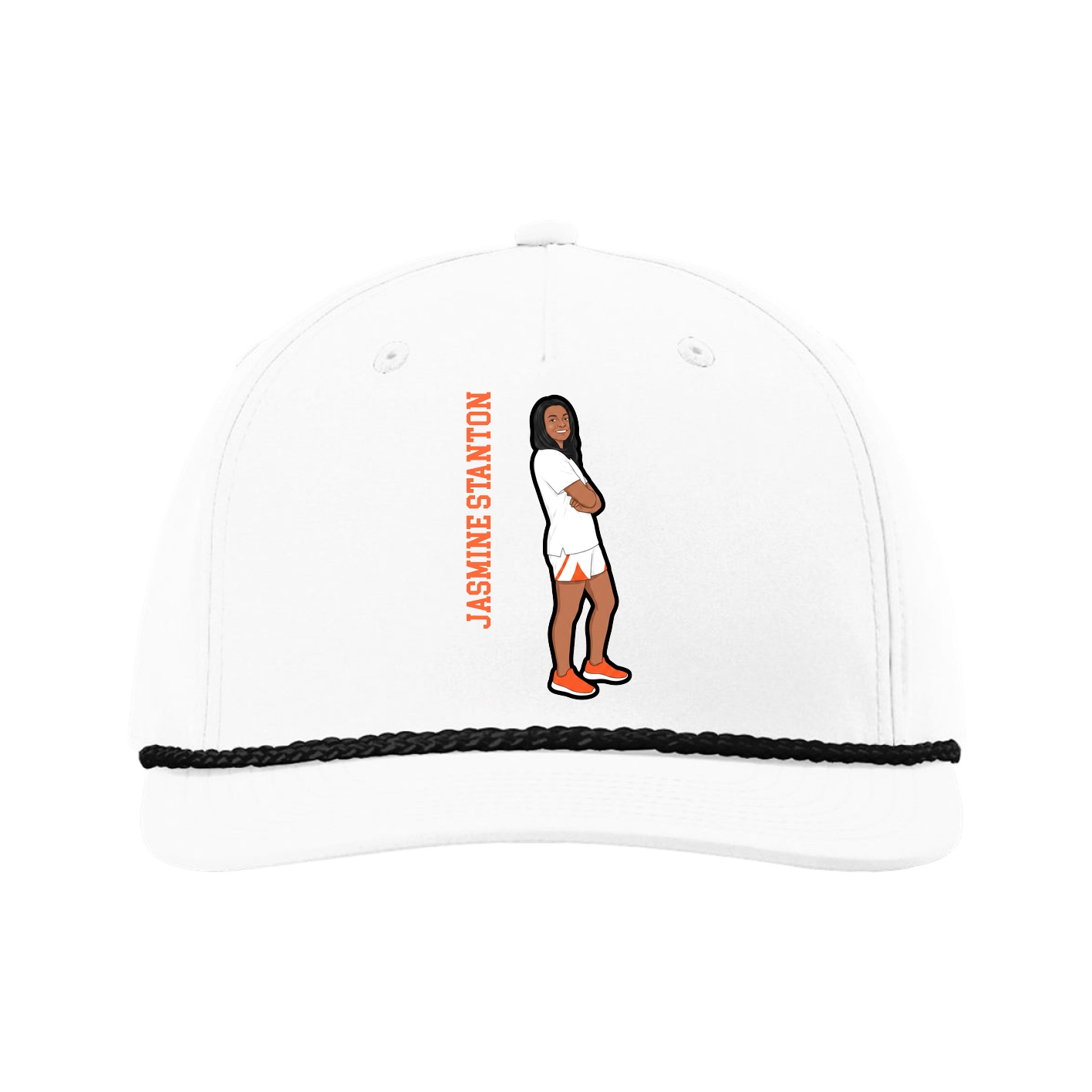 Five-Panel Classic Rope Cap — Name Vertical in White