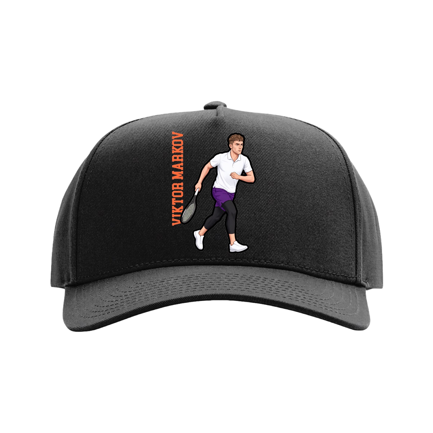 Full Fabric Five-Panel Champ Cap — Name Vertical in Black