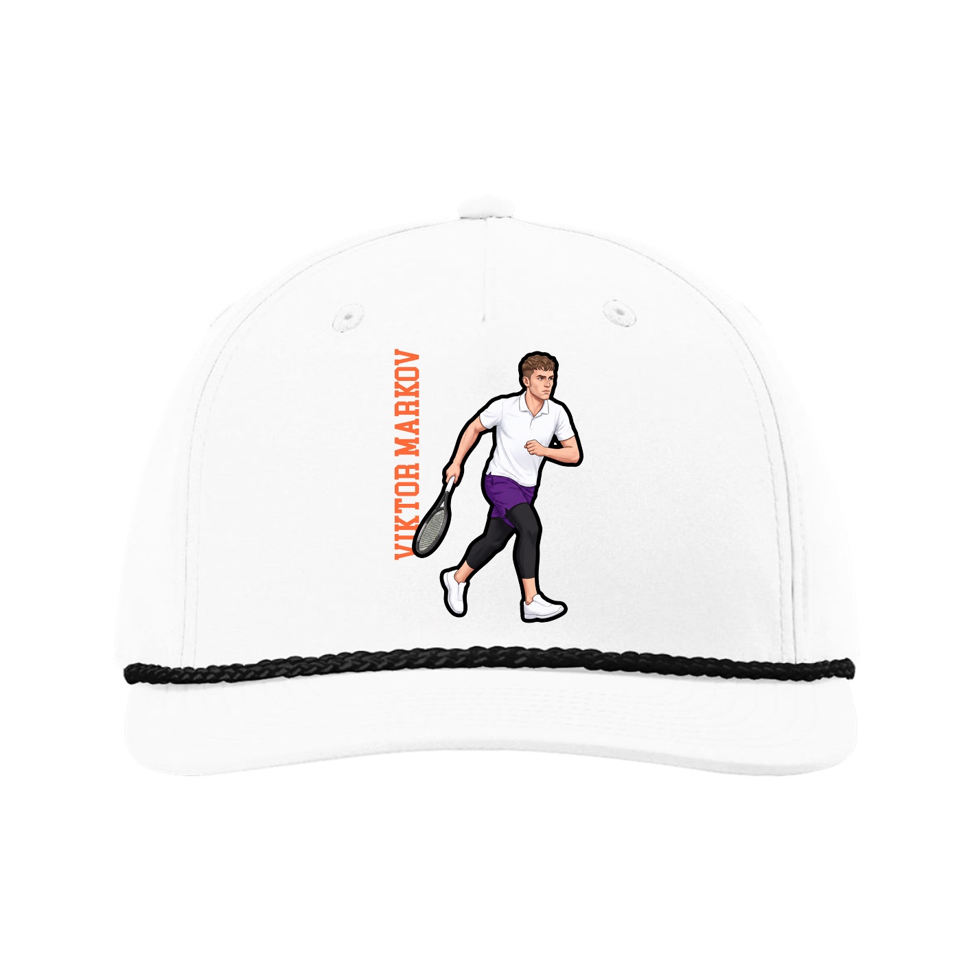 Five-Panel Classic Rope Cap — Name Vertical in White