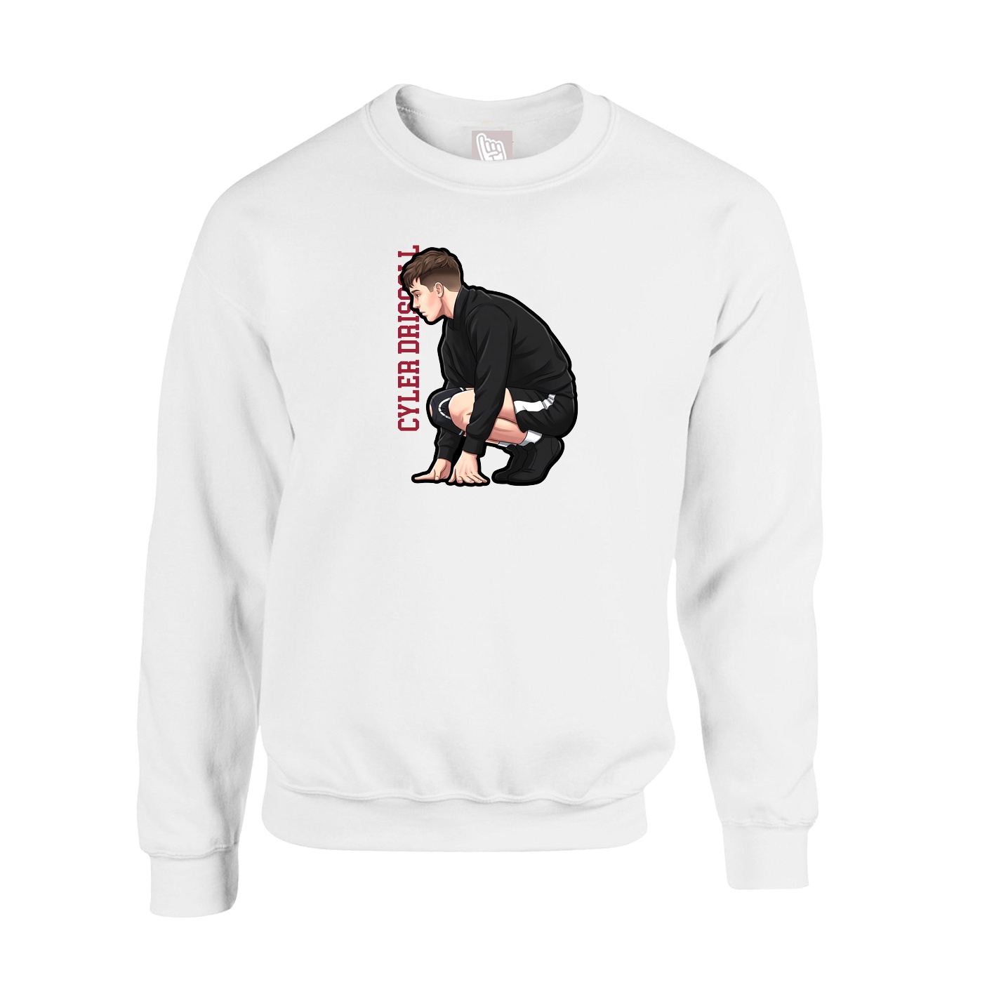 Fleece Crew — Name Vertical in White
