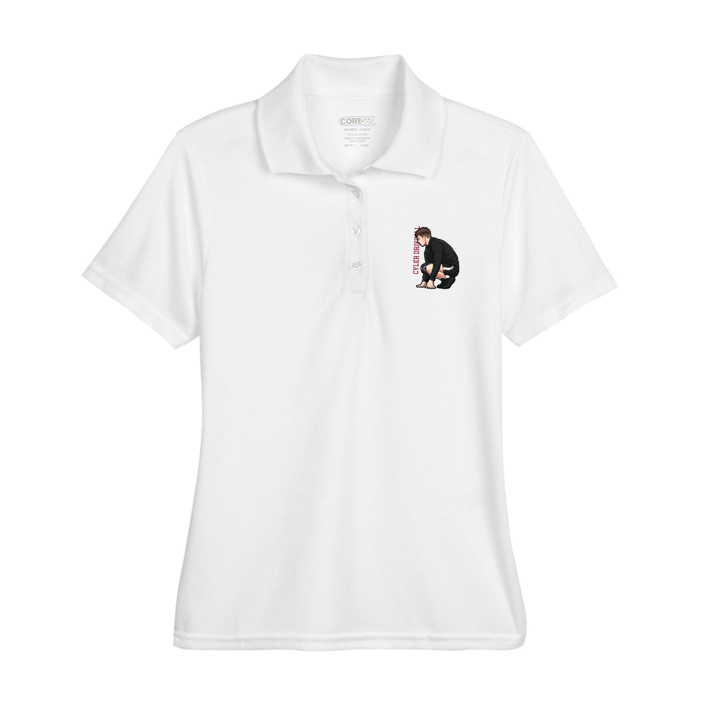 Womens Performance Polo — Name Vertical in White