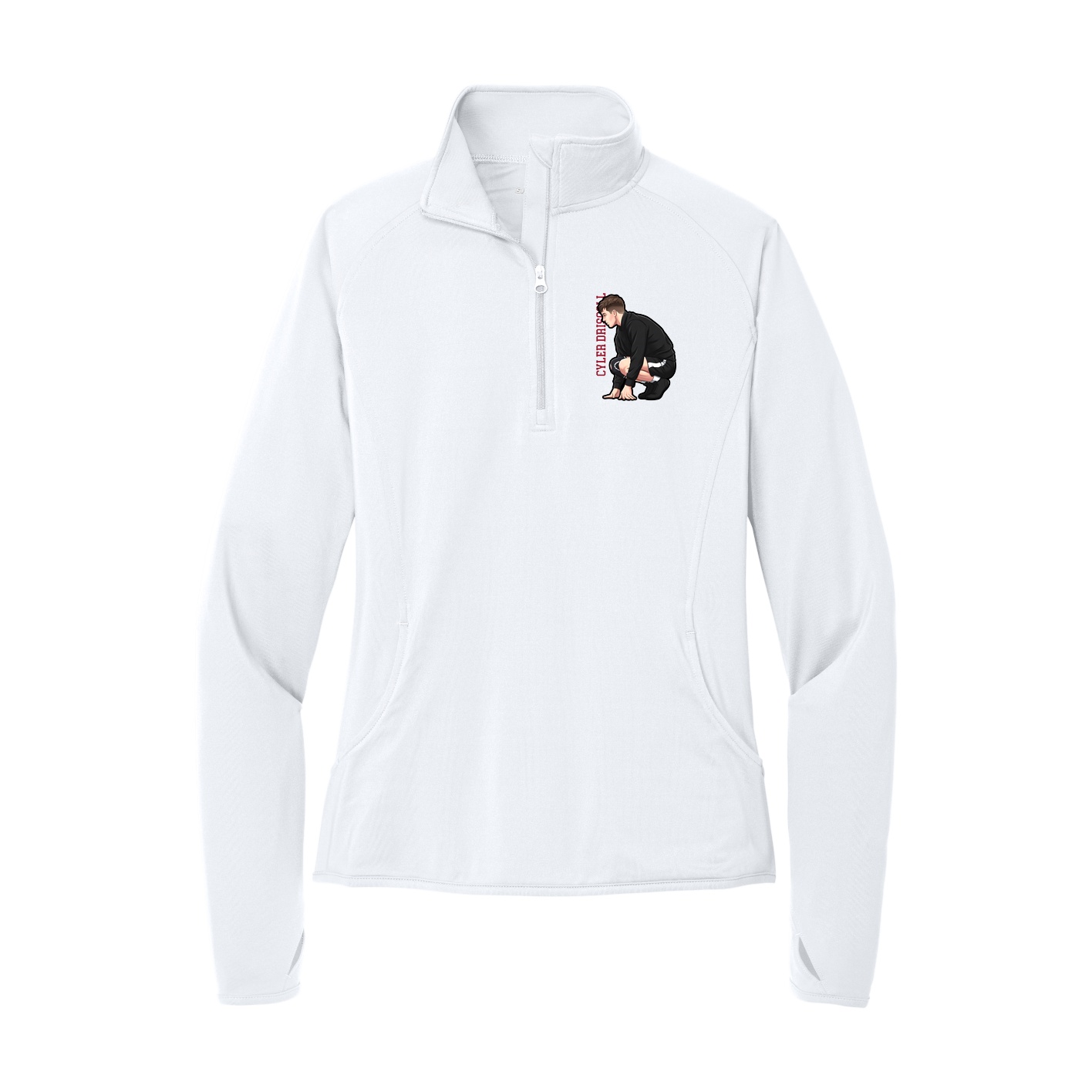Women's Q-Zip Pullover — Name Vertical in White