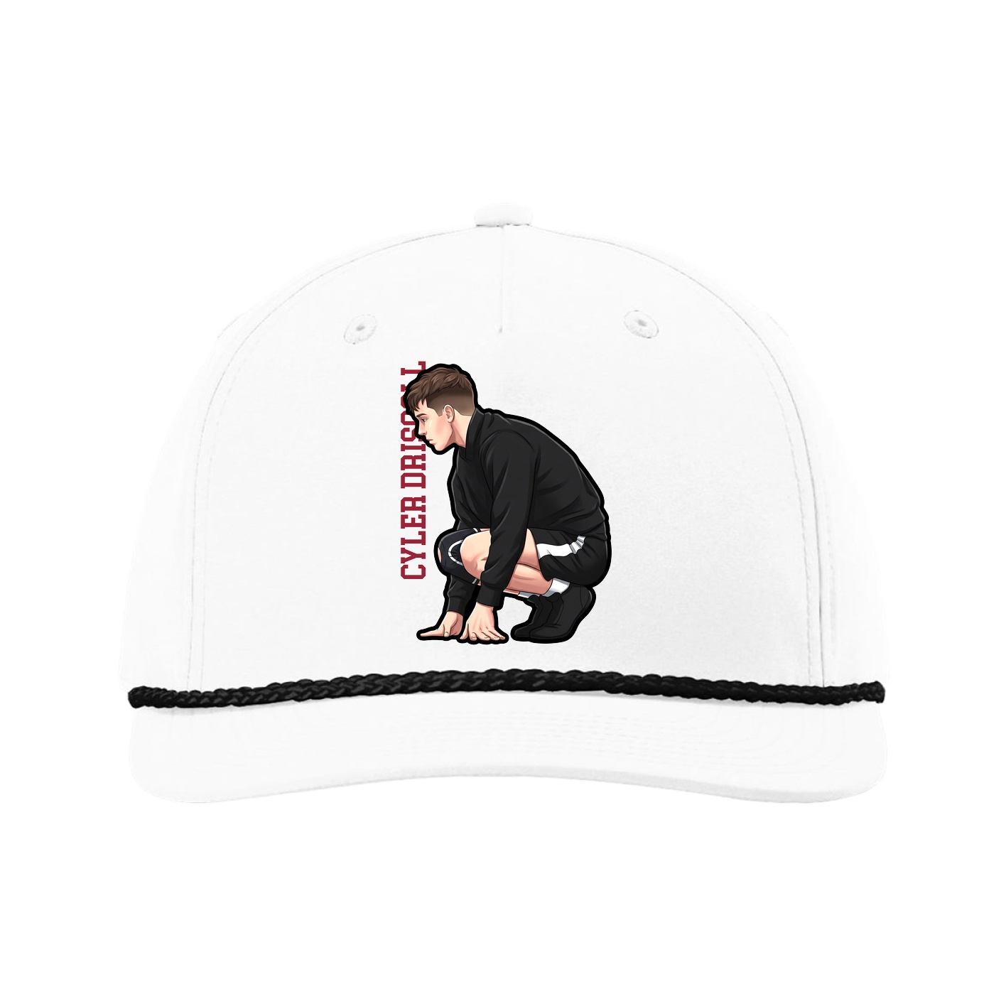 Five-Panel Classic Rope Cap — Name Vertical in White