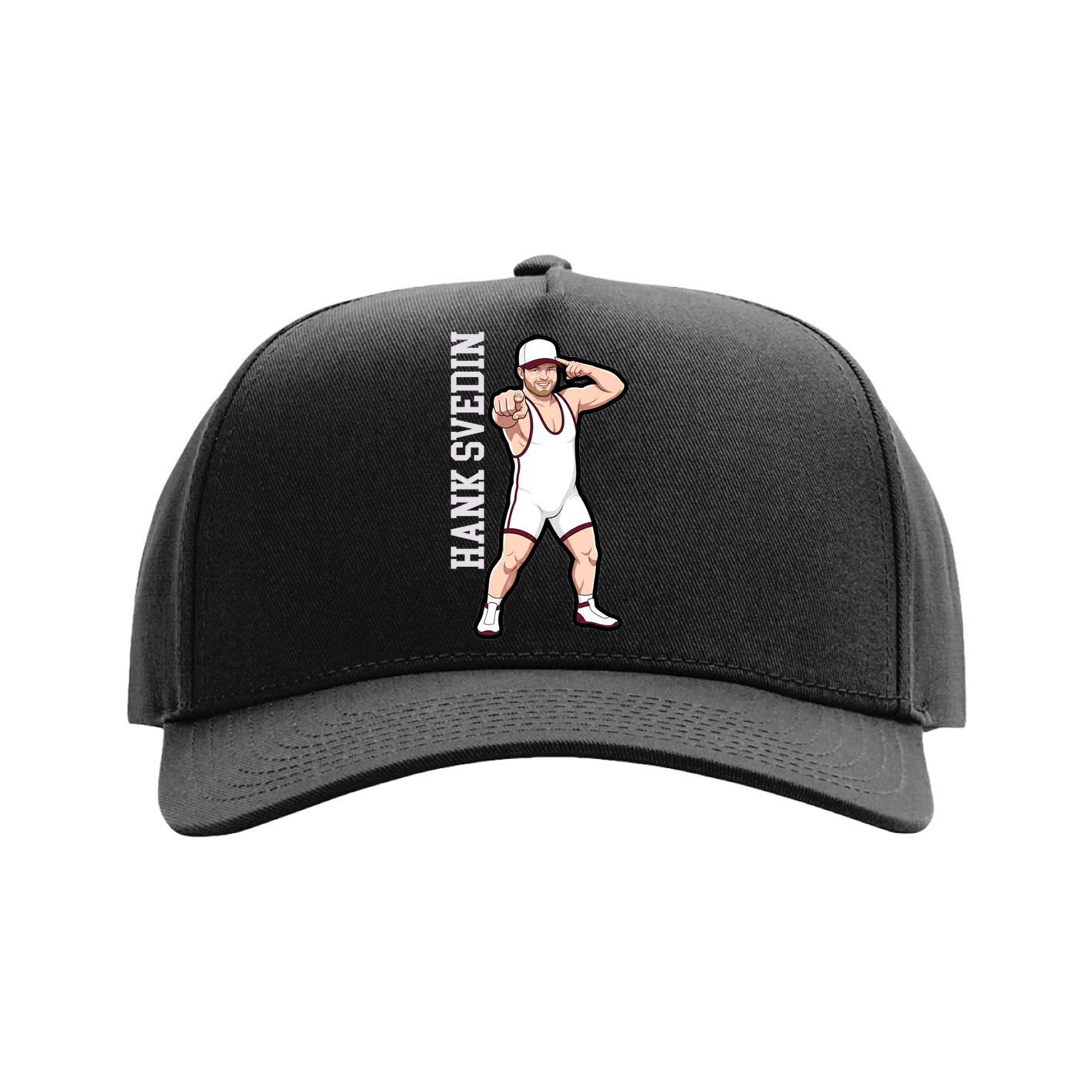 Full Fabric Five-Panel Champ Cap — Name Vertical in Black