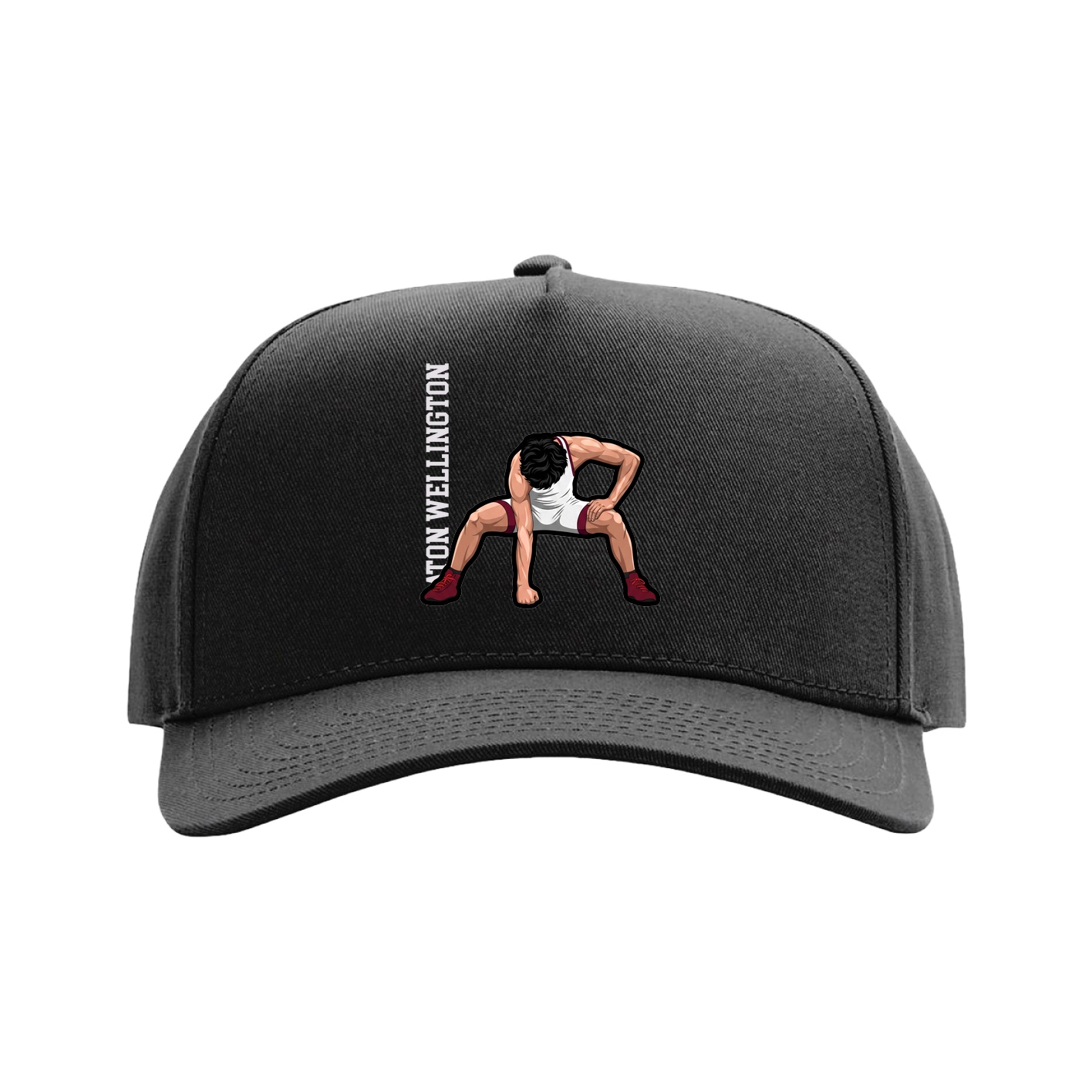 Full Fabric Five-Panel Champ Cap — Name Vertical in Black