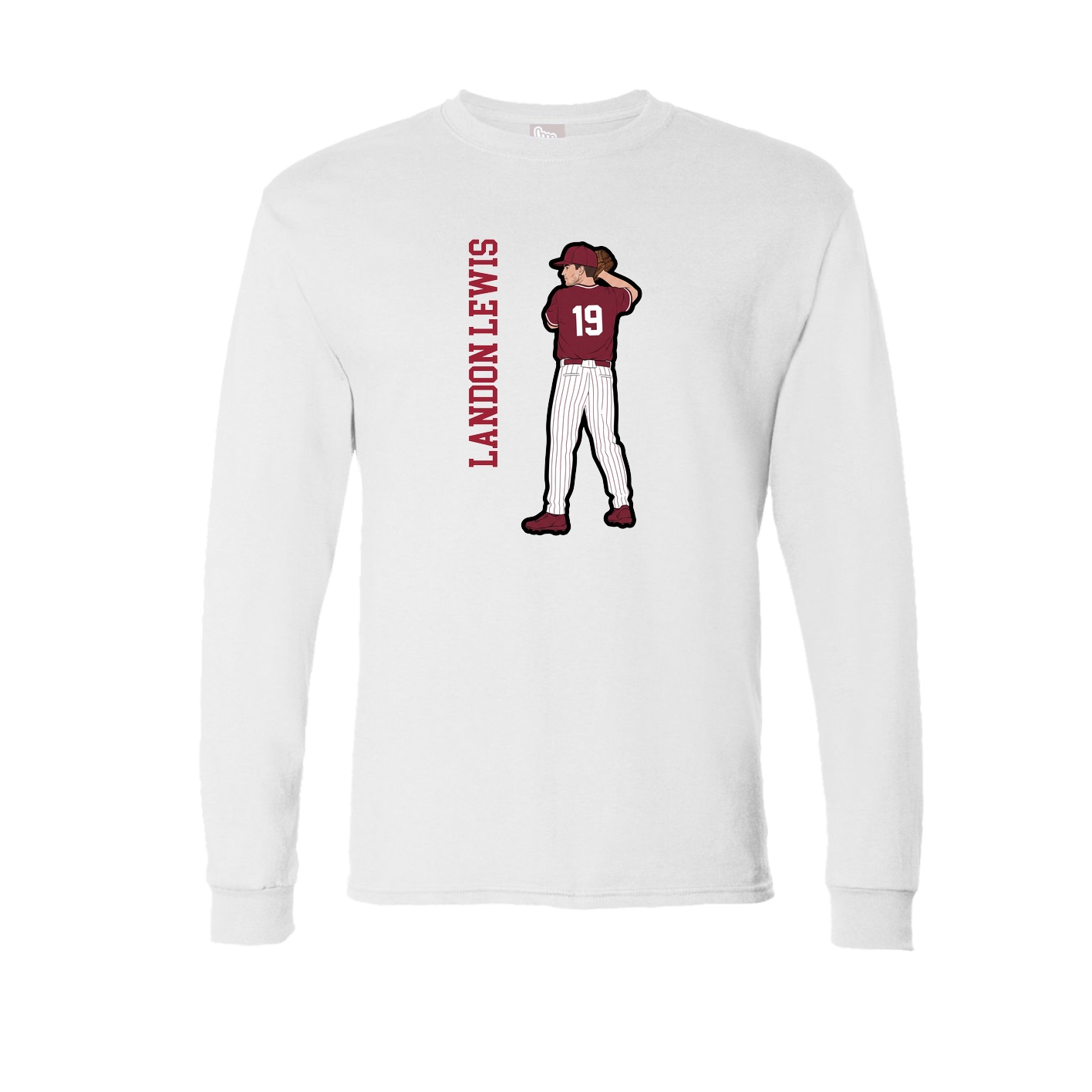 Long Sleeve Tee — Name Vertical in White