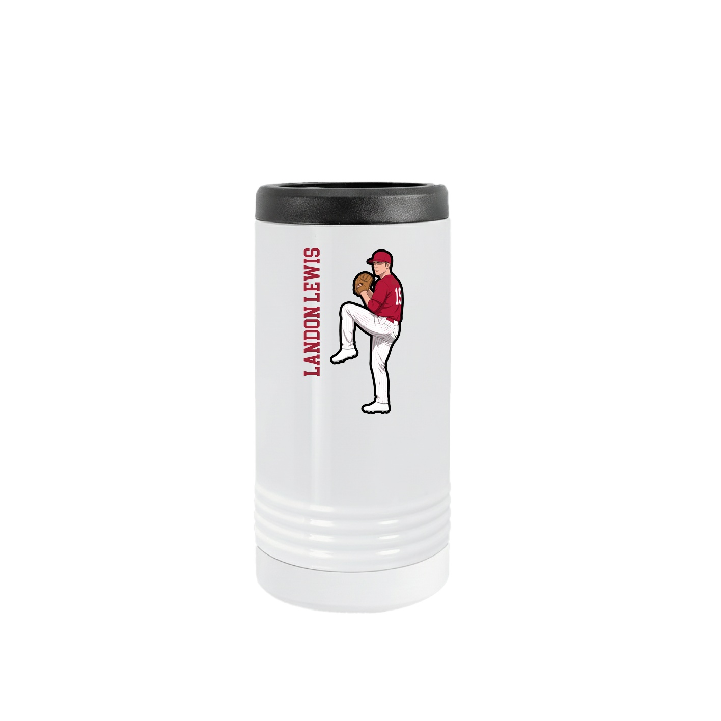 Slim Beverage Holder — Name Vertical in White
