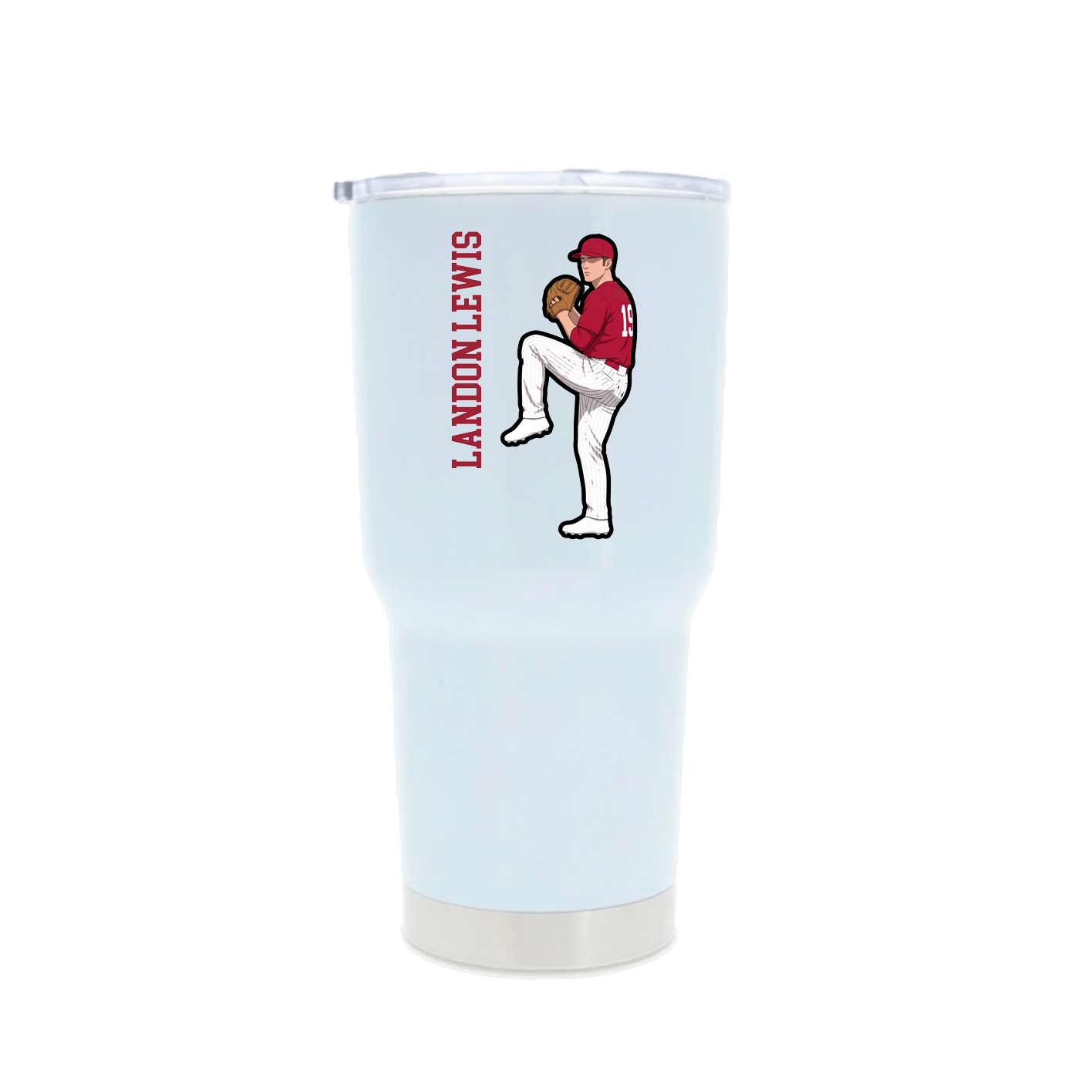 30oz Stainless Steel Tumbler — Name Vertical in White