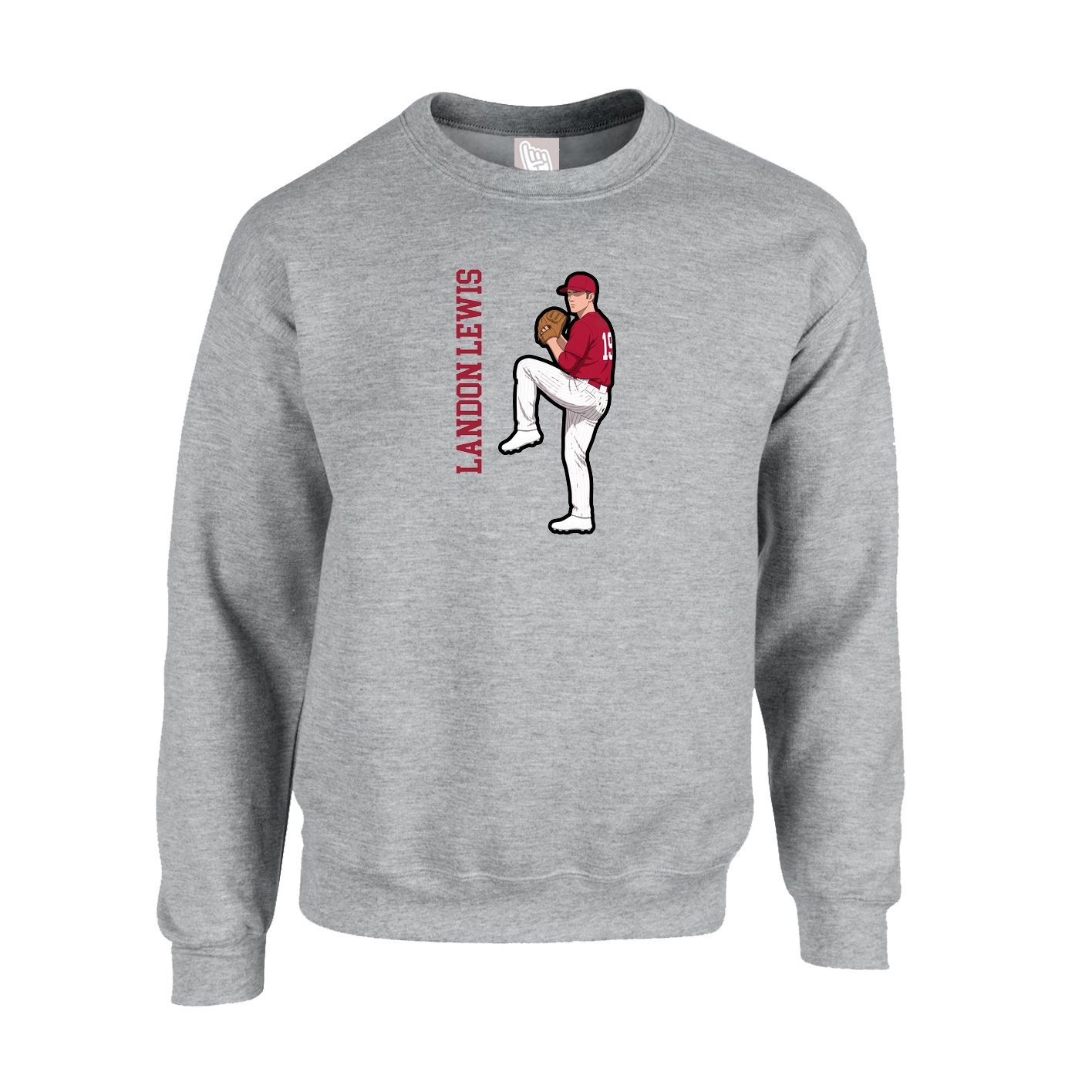 Fleece Crew — Name Vertical in Grey