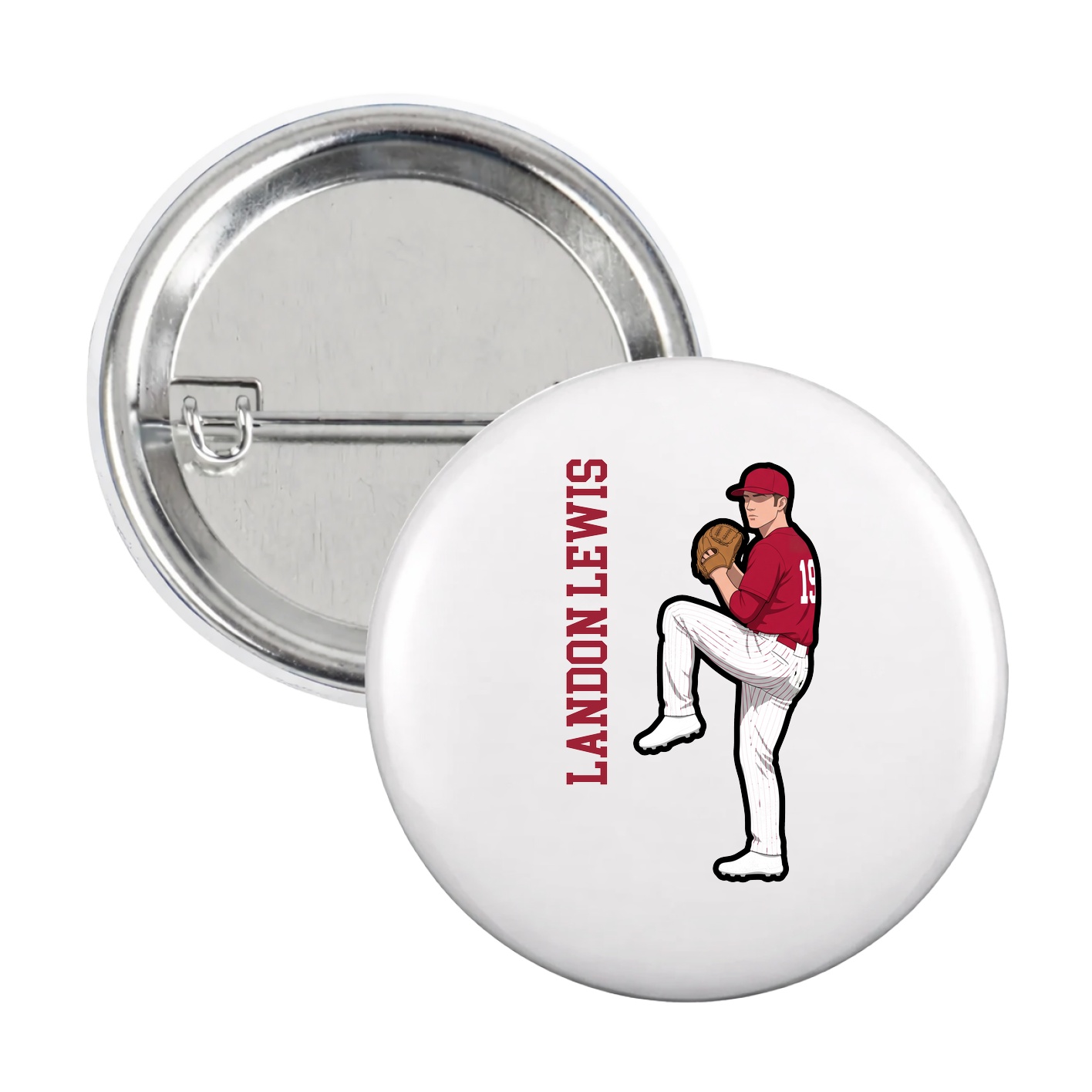 Game Day Button — Name Vertical in White