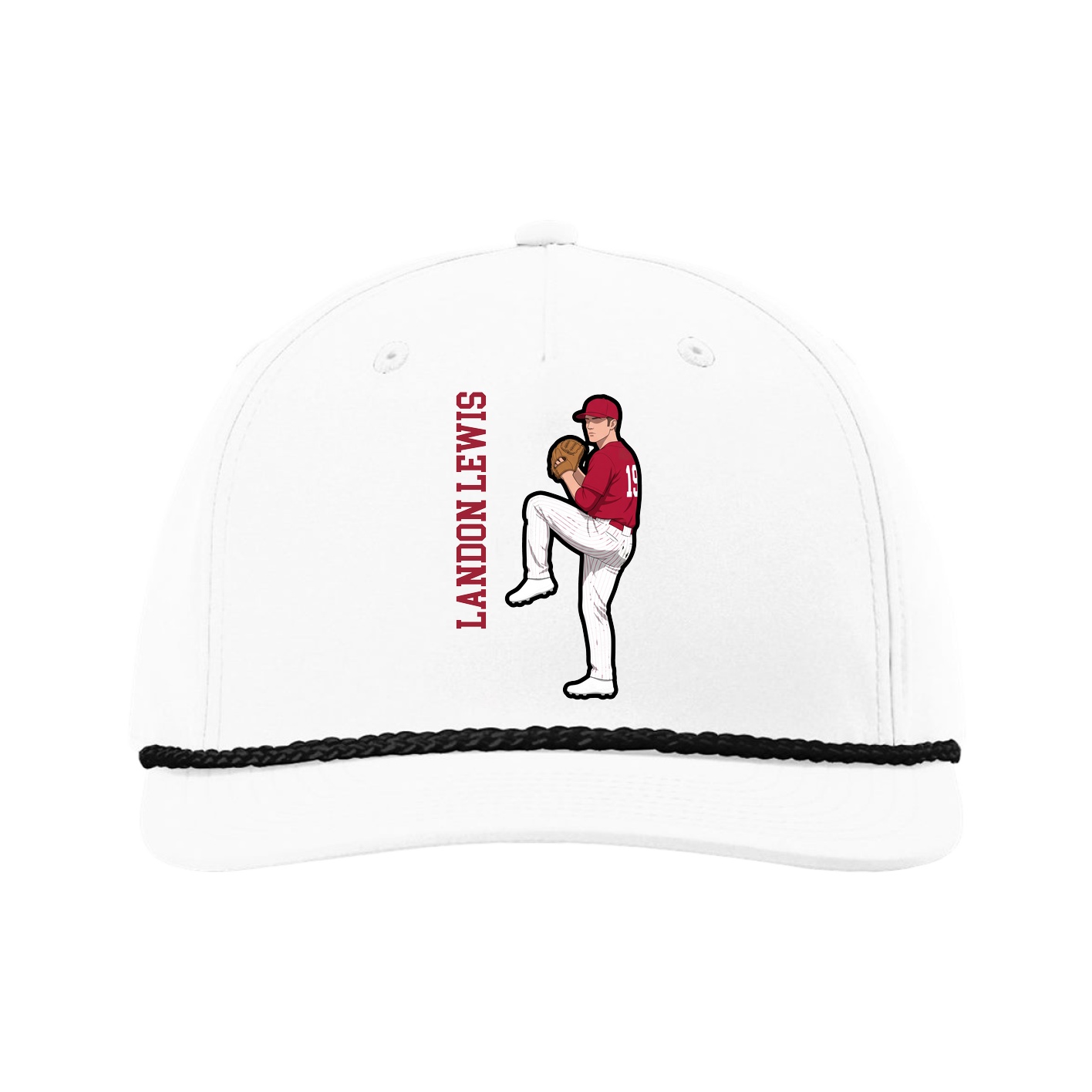 Five-Panel Classic Rope Cap — Name Vertical in White