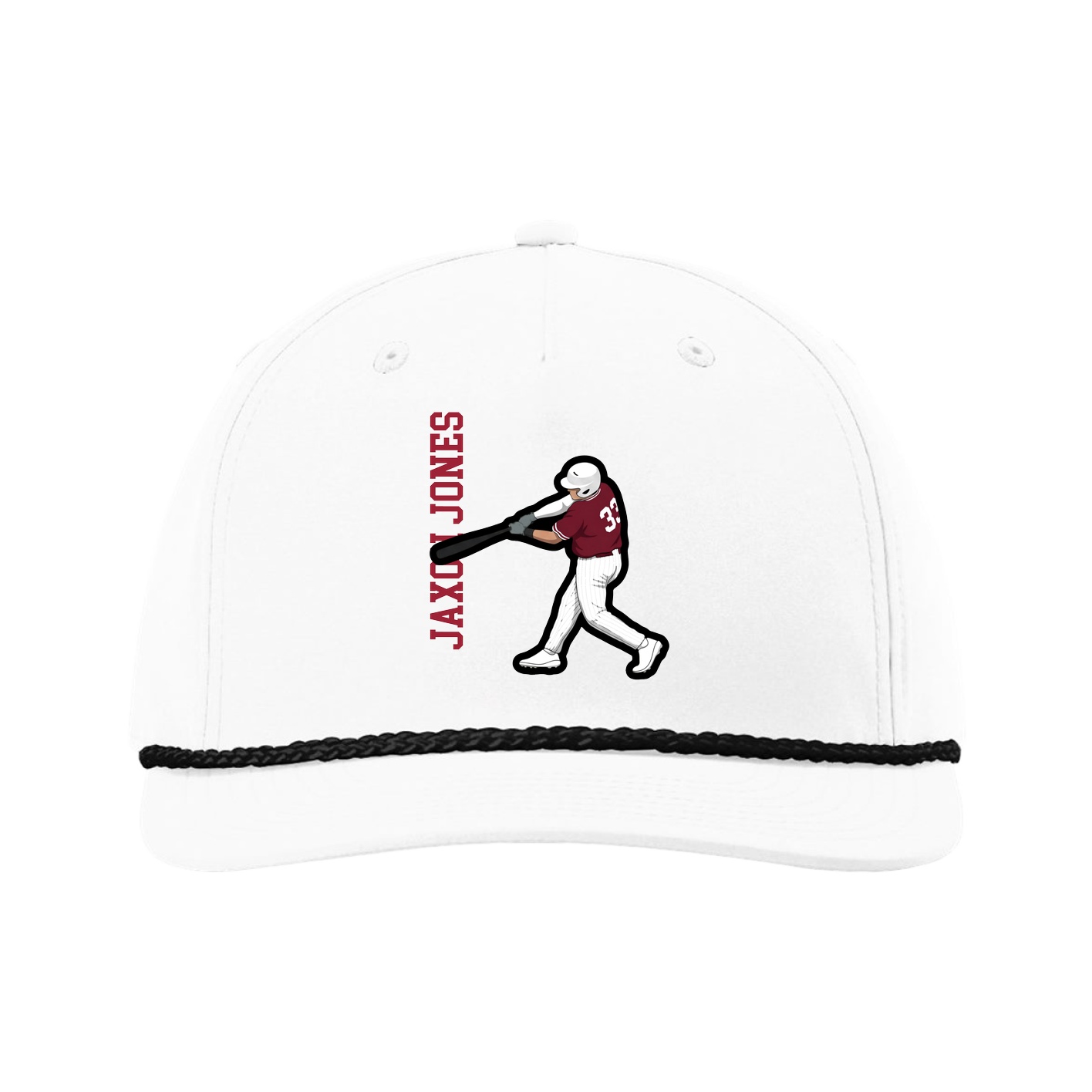 Five-Panel Classic Rope Cap — Name Vertical in White