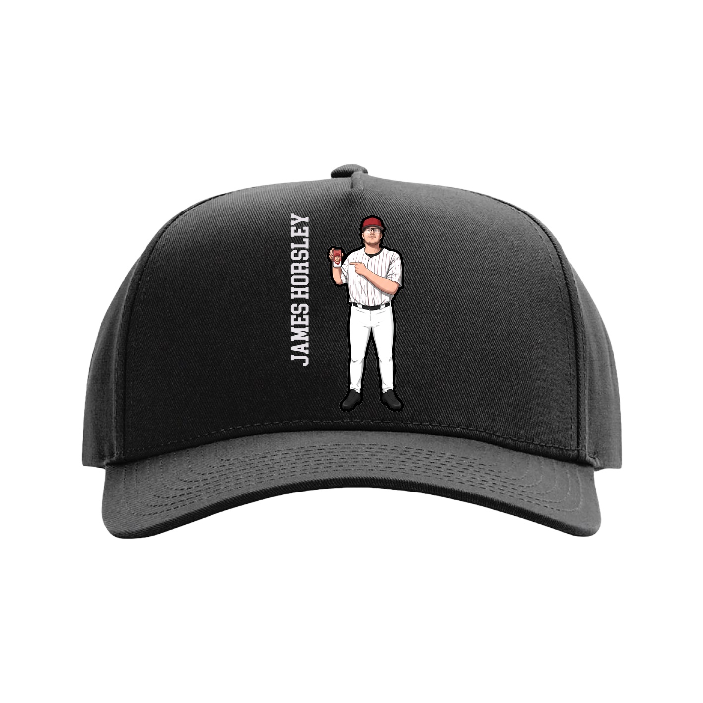 Full Fabric Five-Panel Champ Cap — Name Vertical in Black