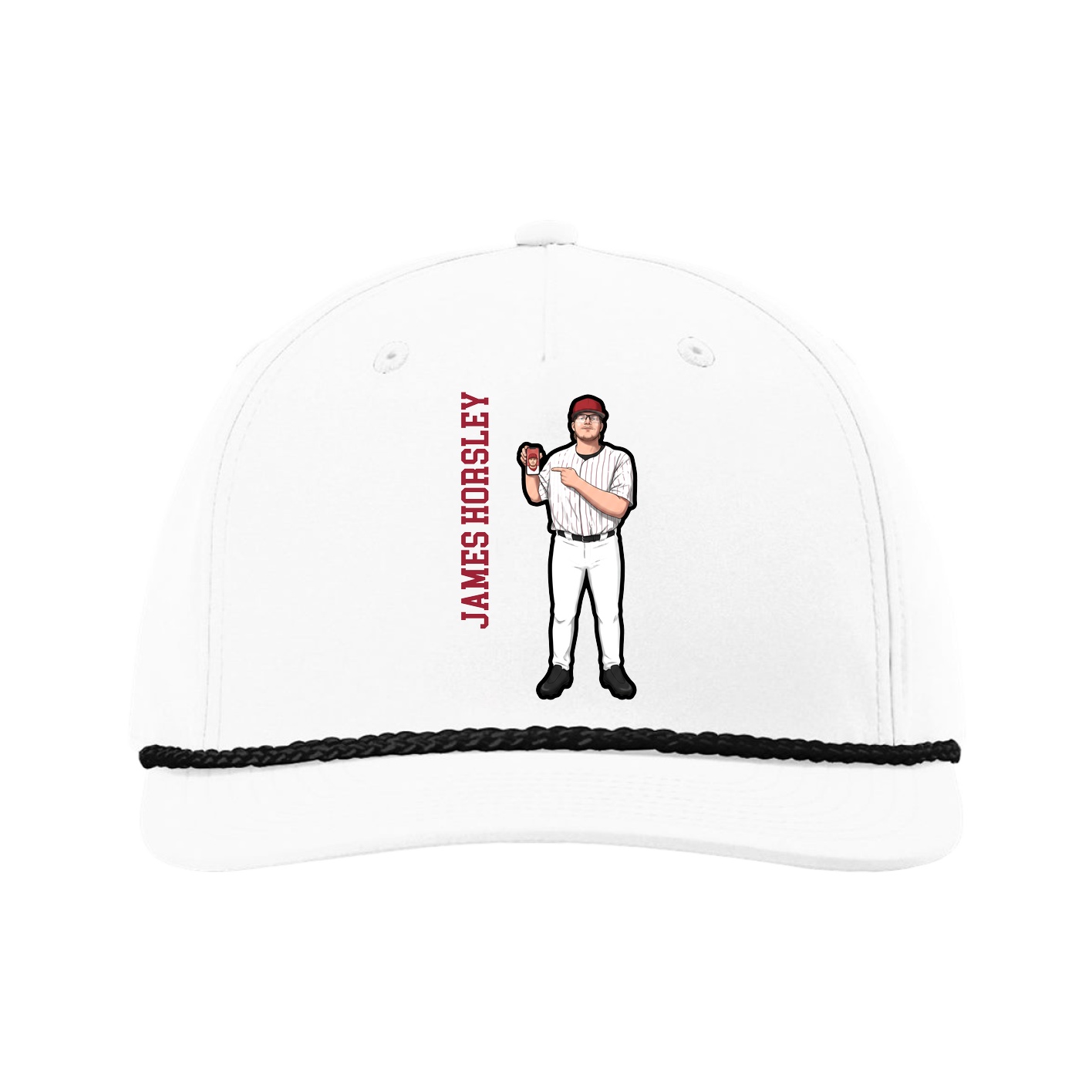 Five-Panel Classic Rope Cap — Name Vertical in White