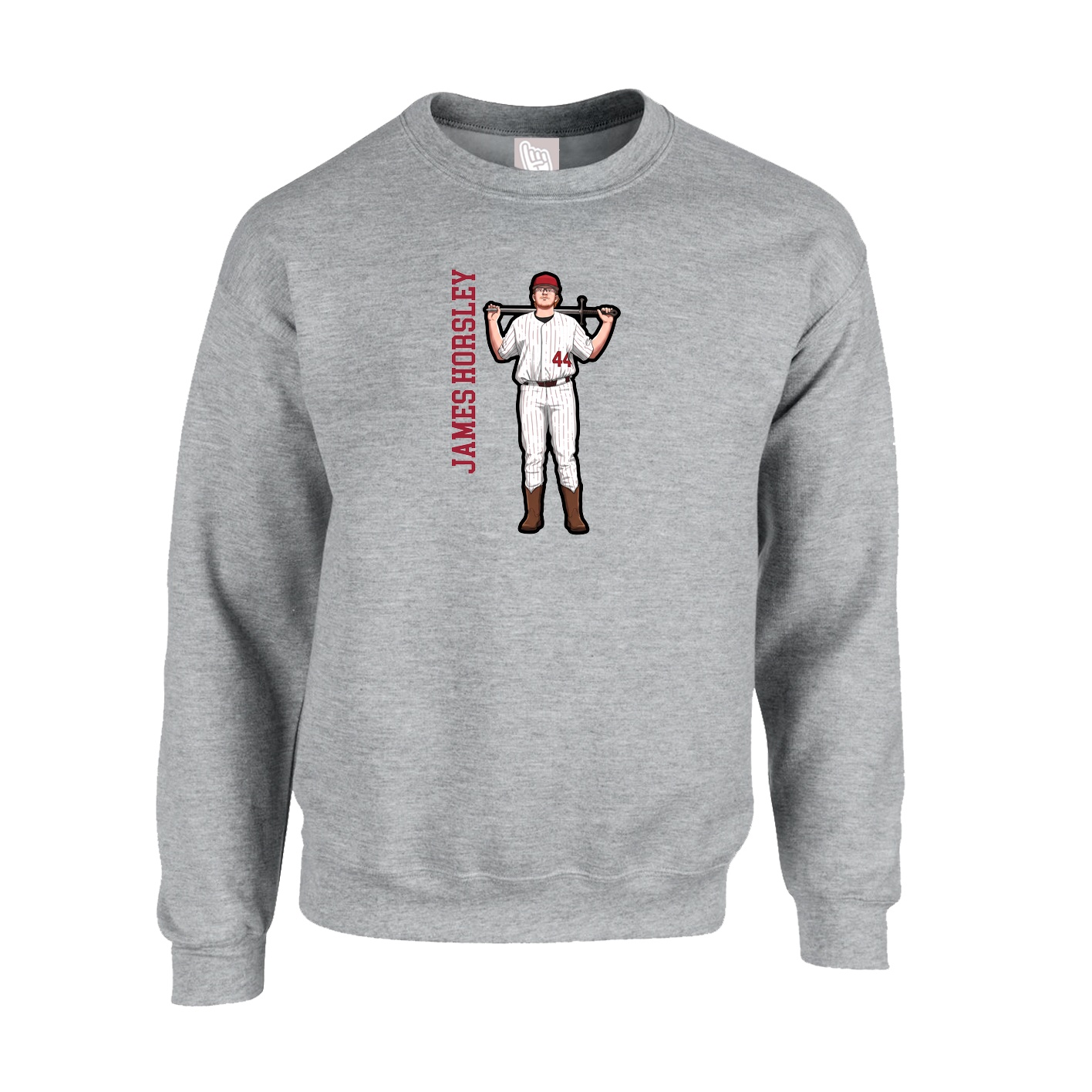 Fleece Crew — Name Vertical in Grey