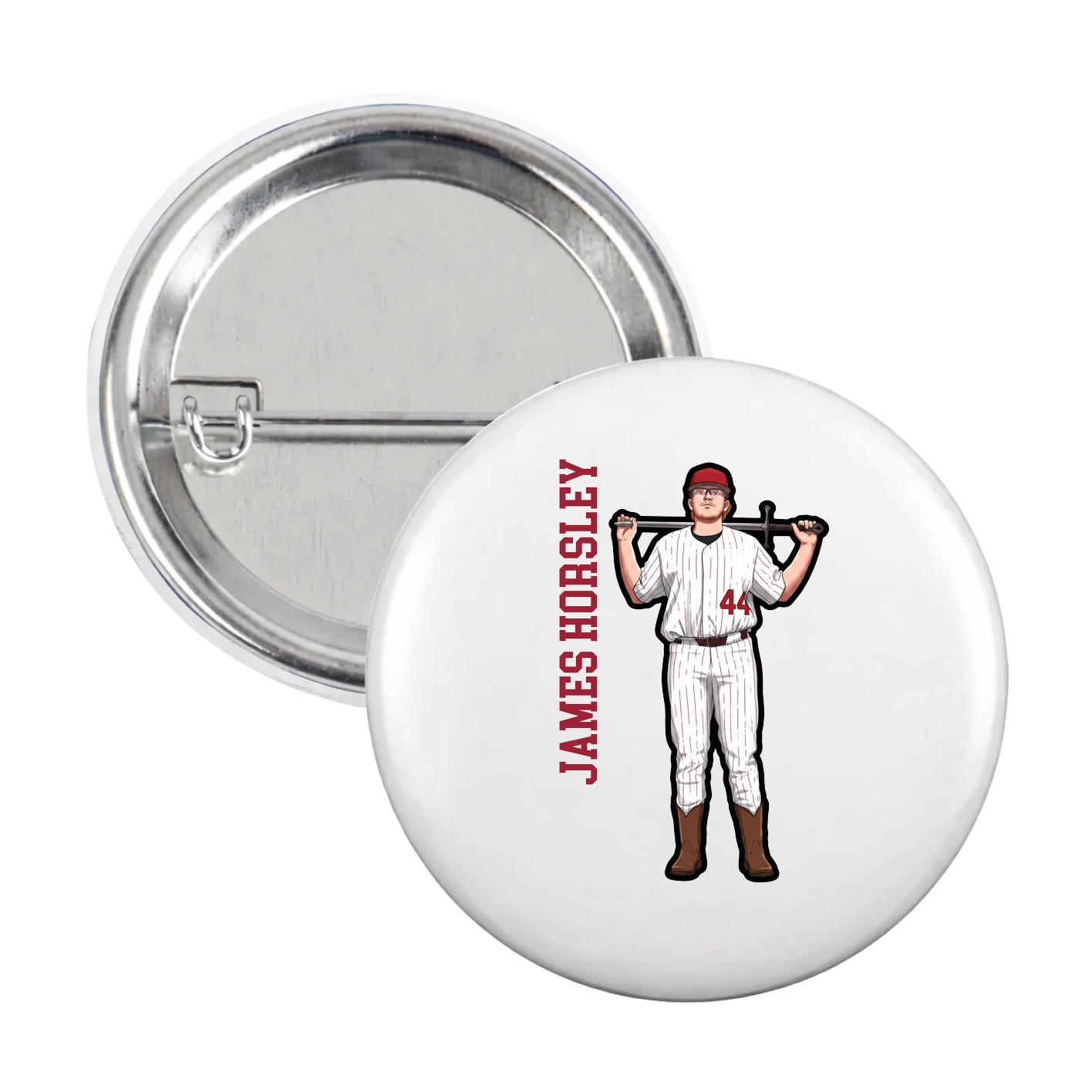 Game Day Button — Name Vertical in White