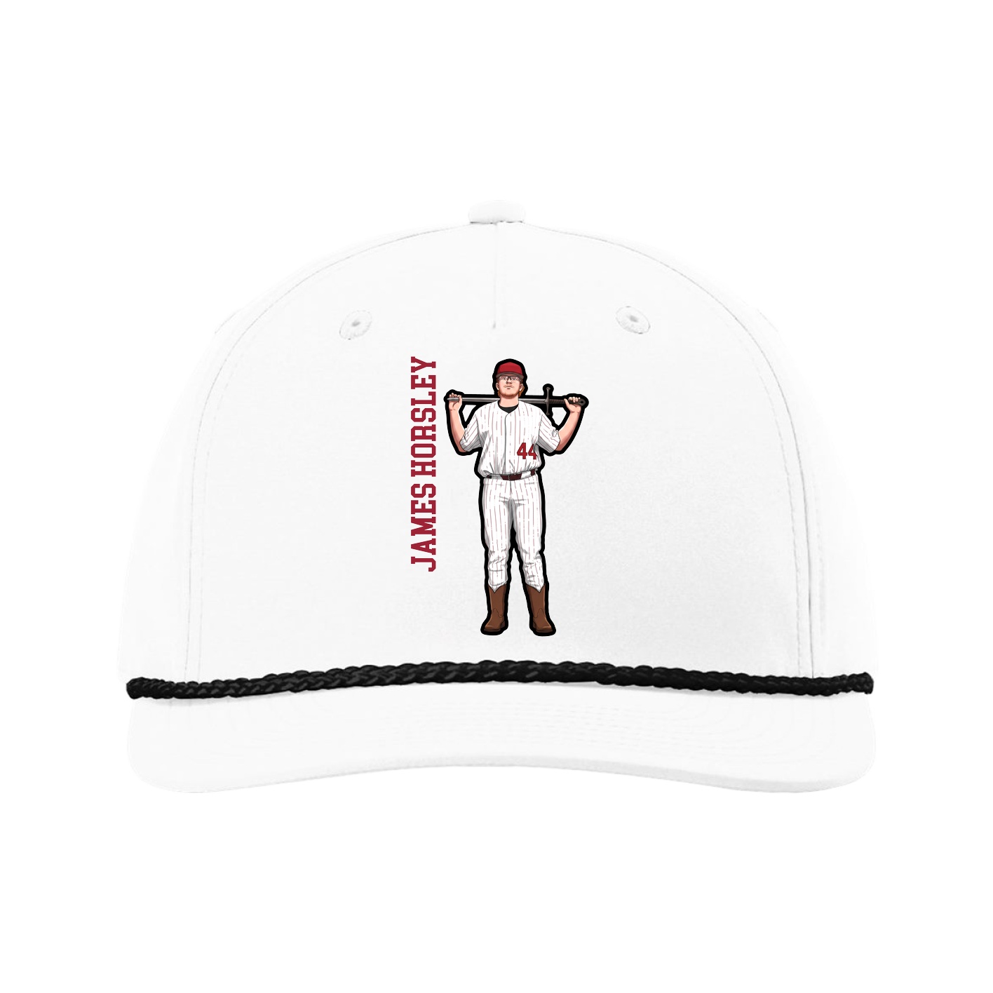 Five-Panel Classic Rope Cap — Name Vertical in White