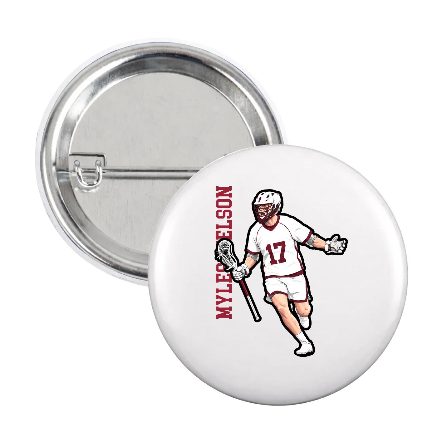 Game Day Button — Name Vertical in White