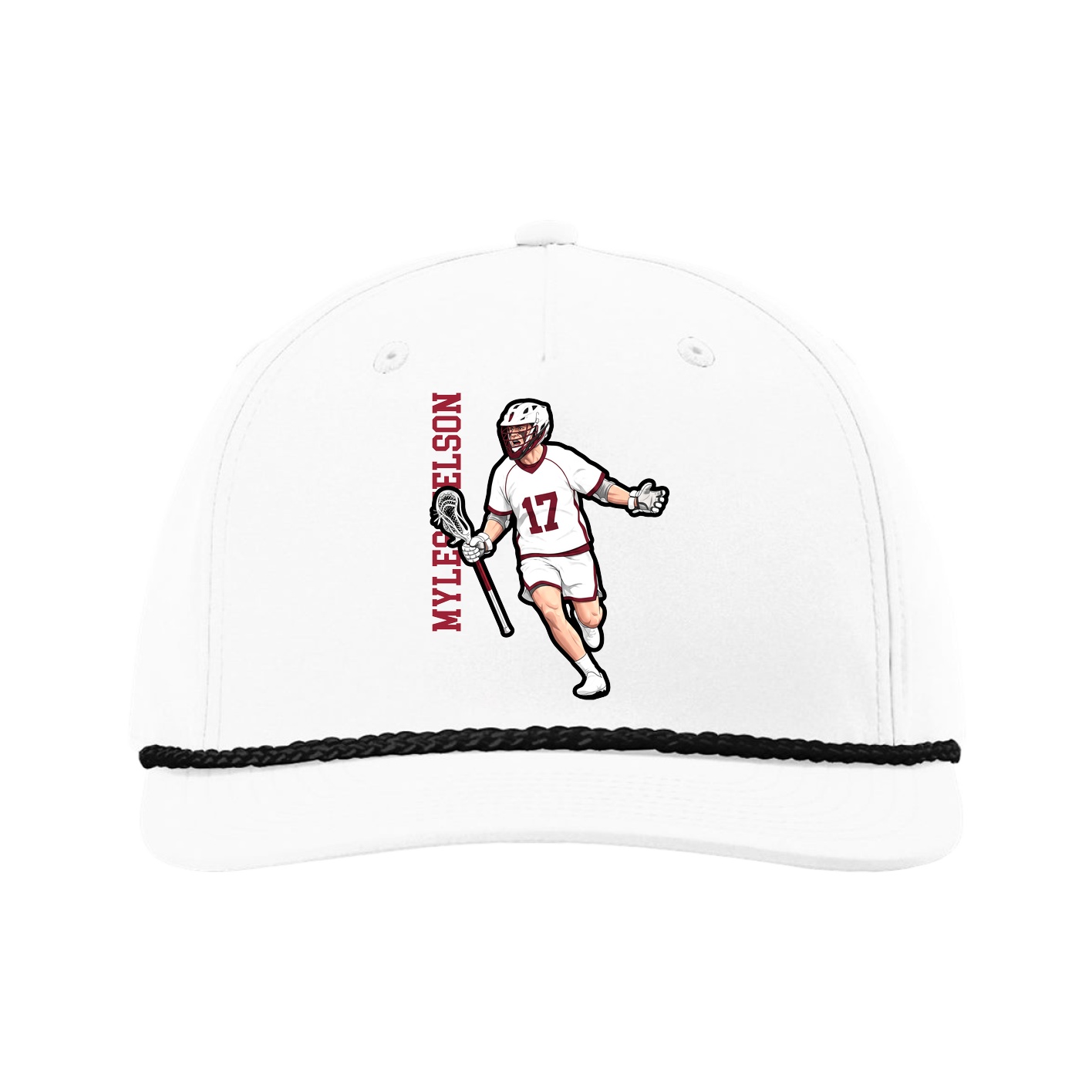 Five-Panel Classic Rope Cap — Name Vertical in White