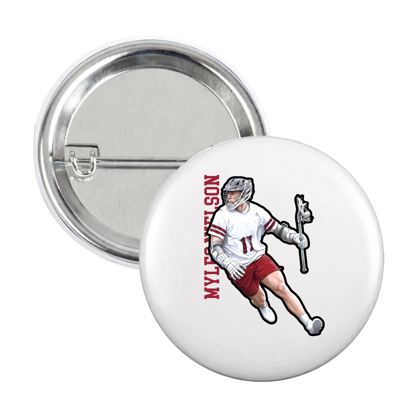 Game Day Button — Name Vertical in White