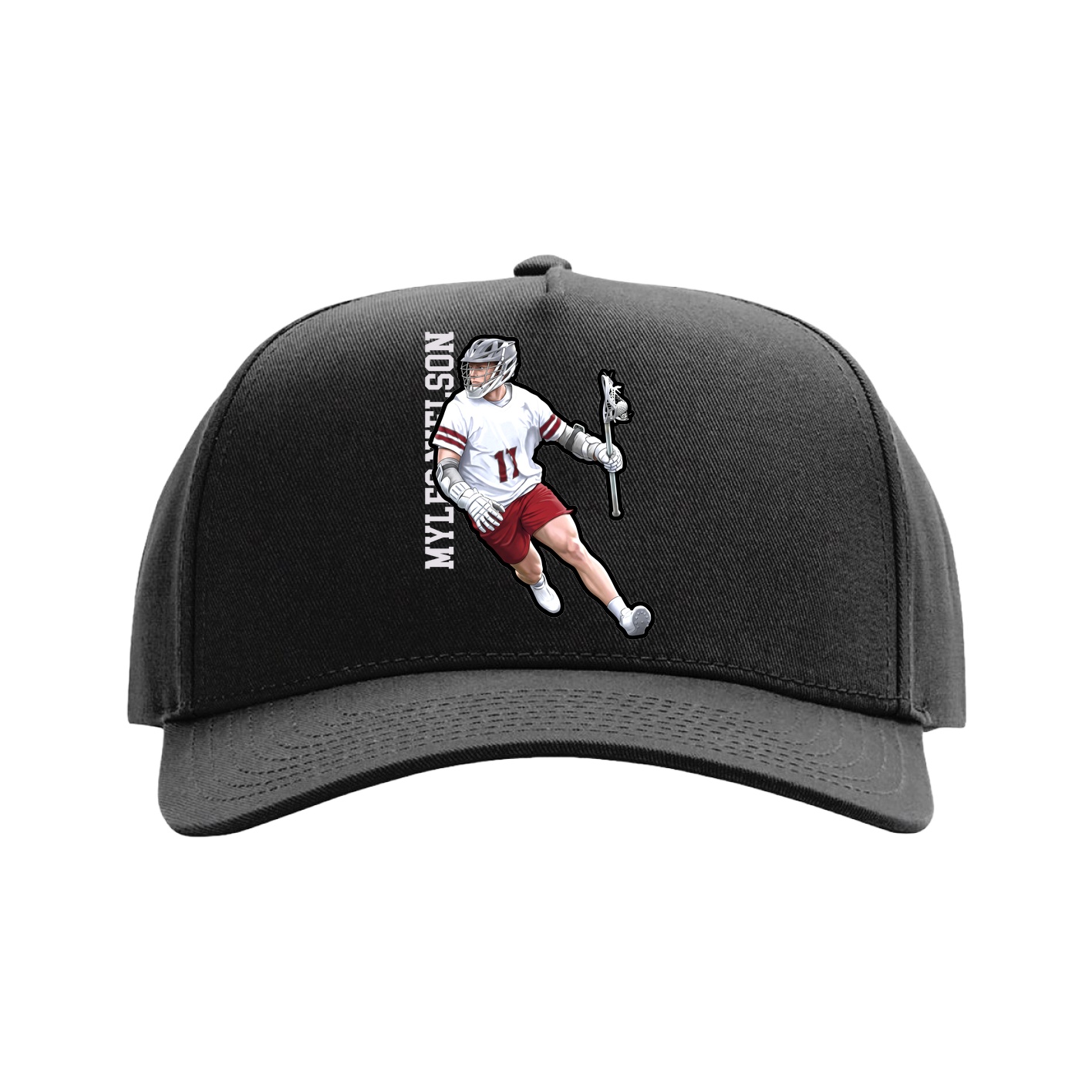 Full Fabric Five-Panel Champ Cap — Name Vertical in Black